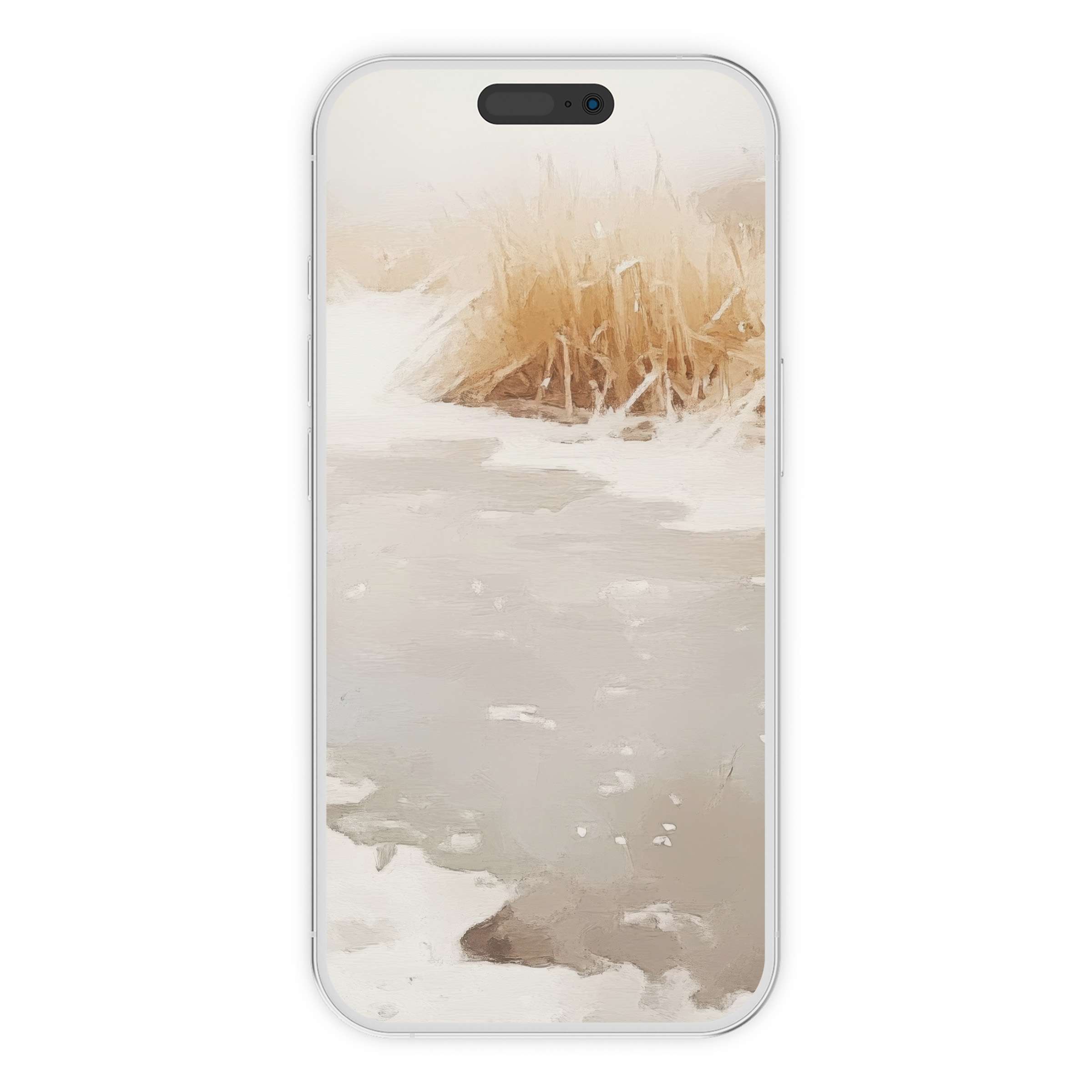 Winter iPhone wallpaper featuring serene abstract icy landscape, muted earthy tones, perfect phone background for digital download