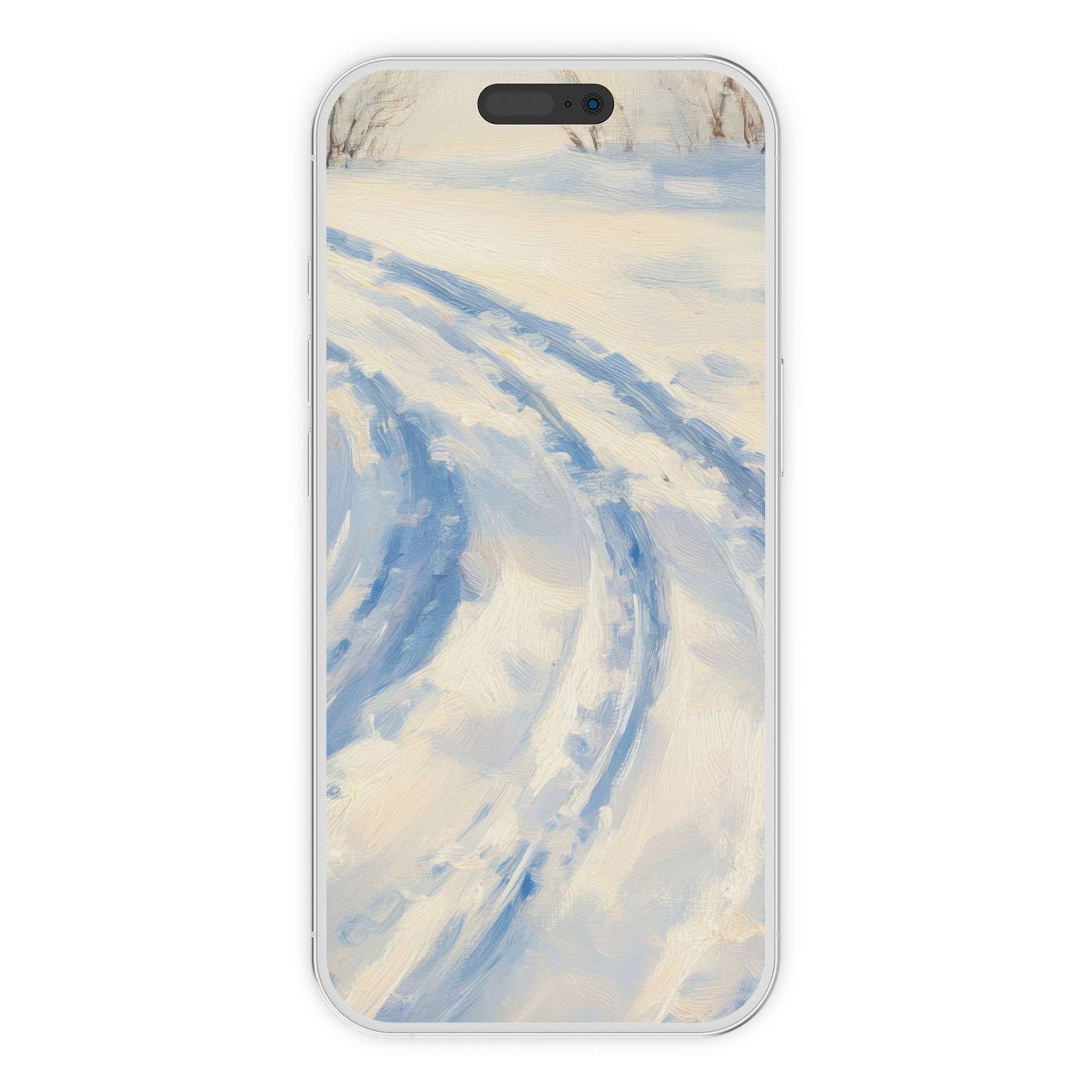 Elegant winter iPhone wallpaper featuring soft blue and white snow textures for a calming digital download phone background