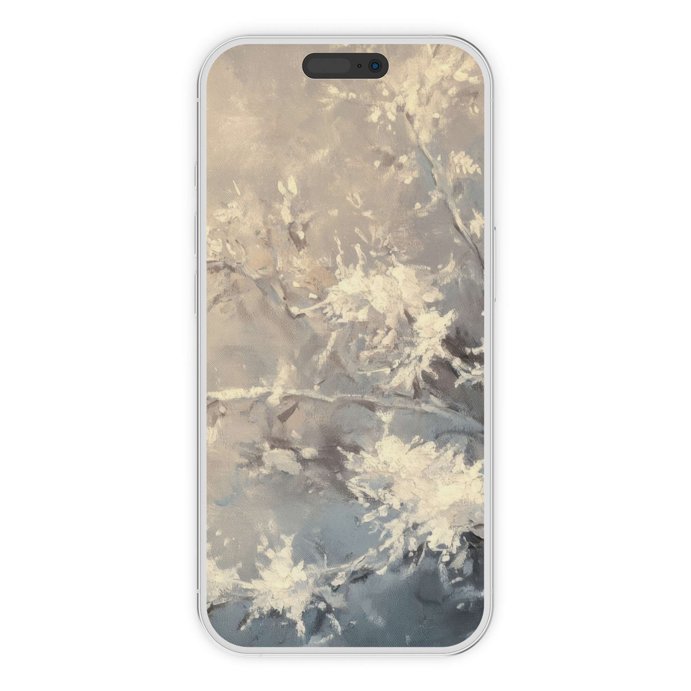 Elegant winter iPhone wallpaper with soft brushstroke textures and muted tones, perfect phone background for digital download beauty