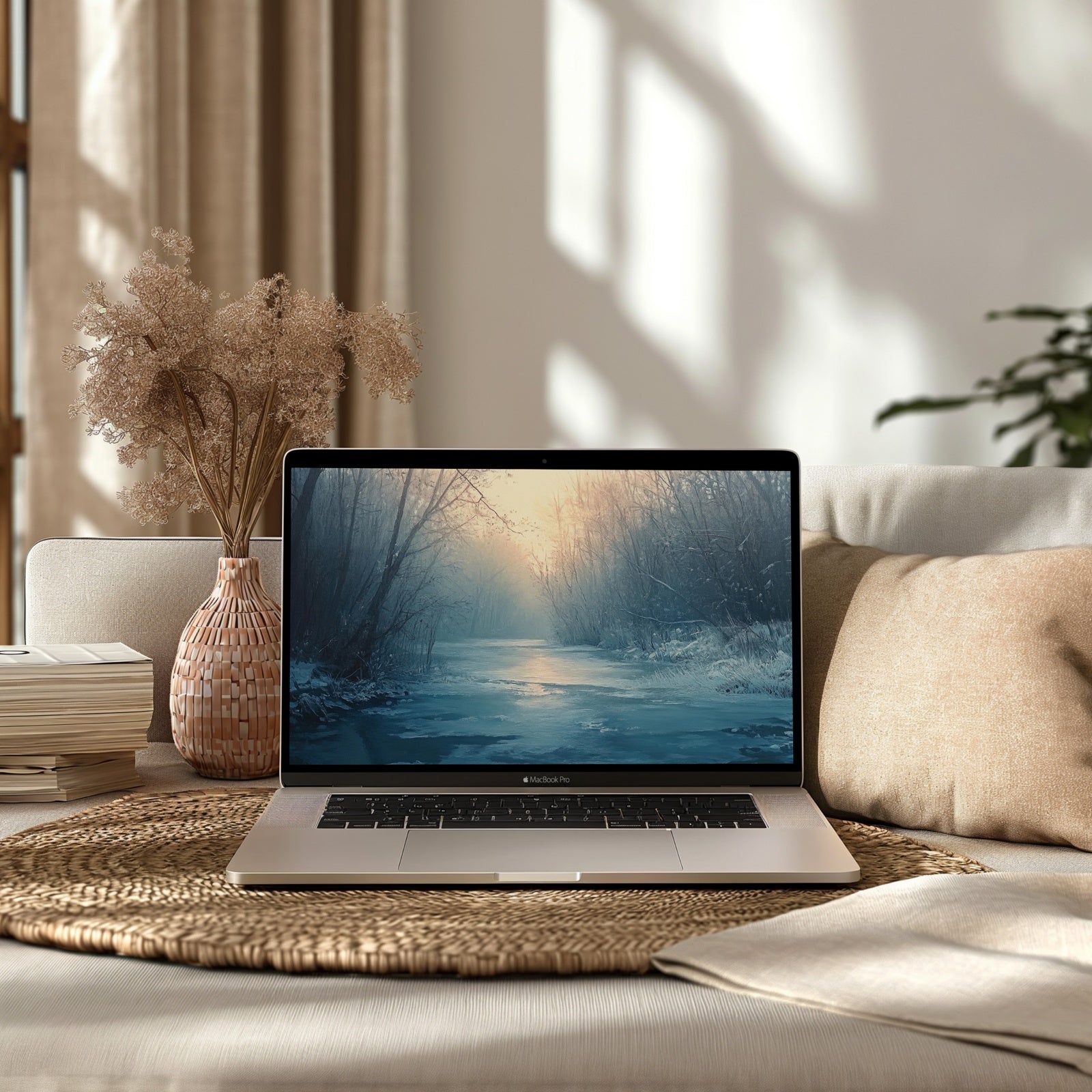 Winter Desktop Wallpaper in Minimalist Living Room