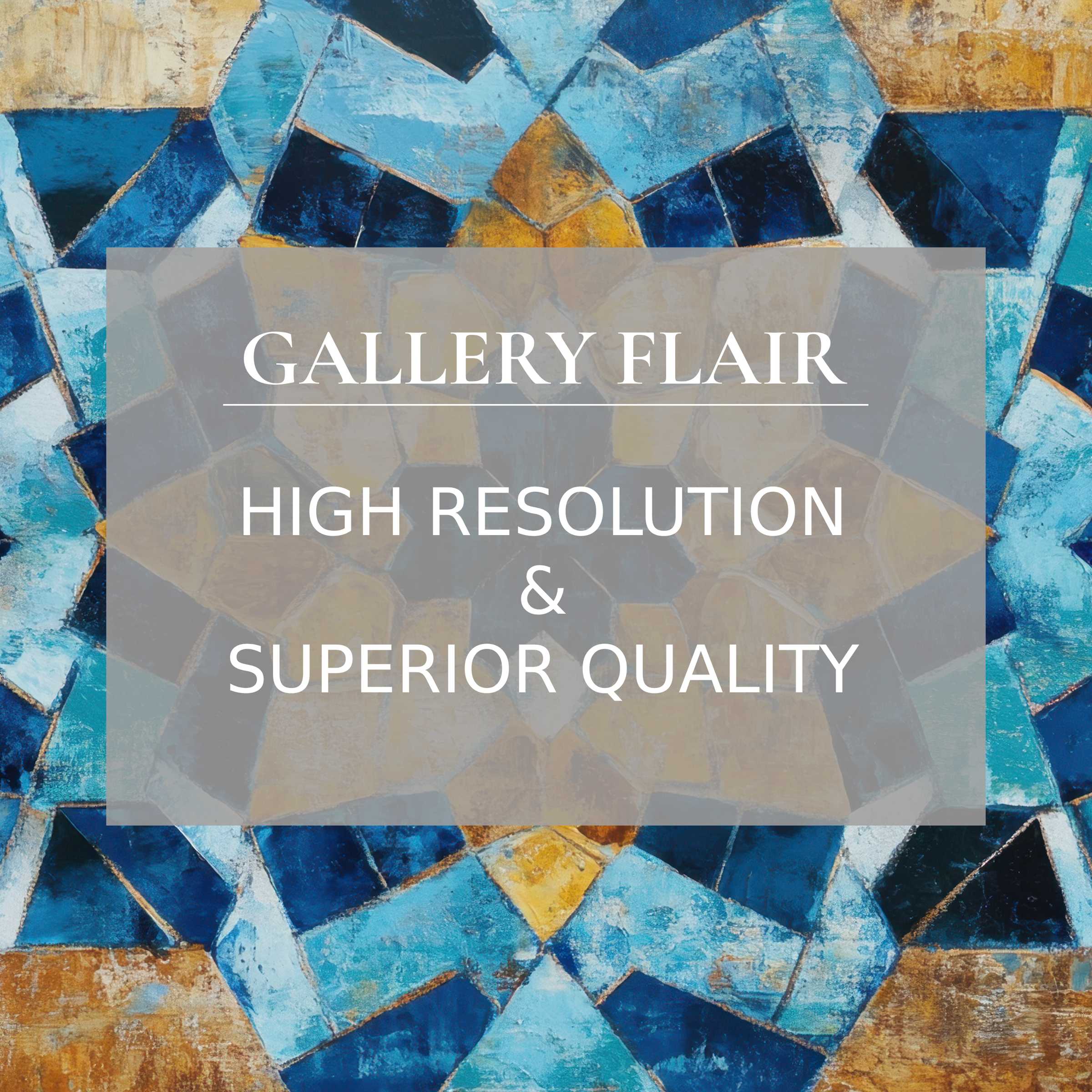 Elegant iPad wallpaper features an abstract blue and gold mosaic design, perfect as a high-resolution tablet background for easy digital download