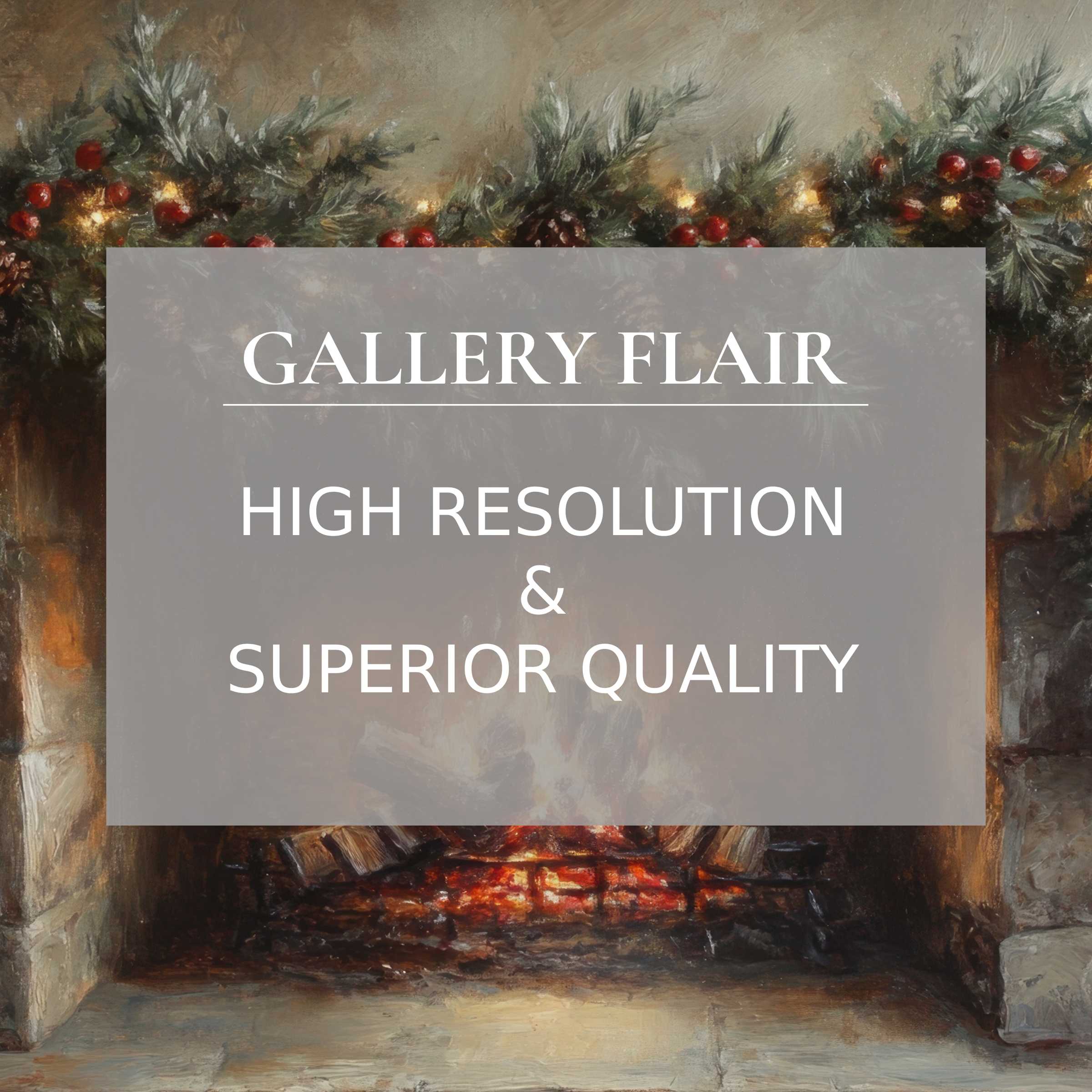 Elegant, cozy fireplace scene blending festive greenery, ideal iPad wallpaper for style-savvy users seeking curated digital download tranquility