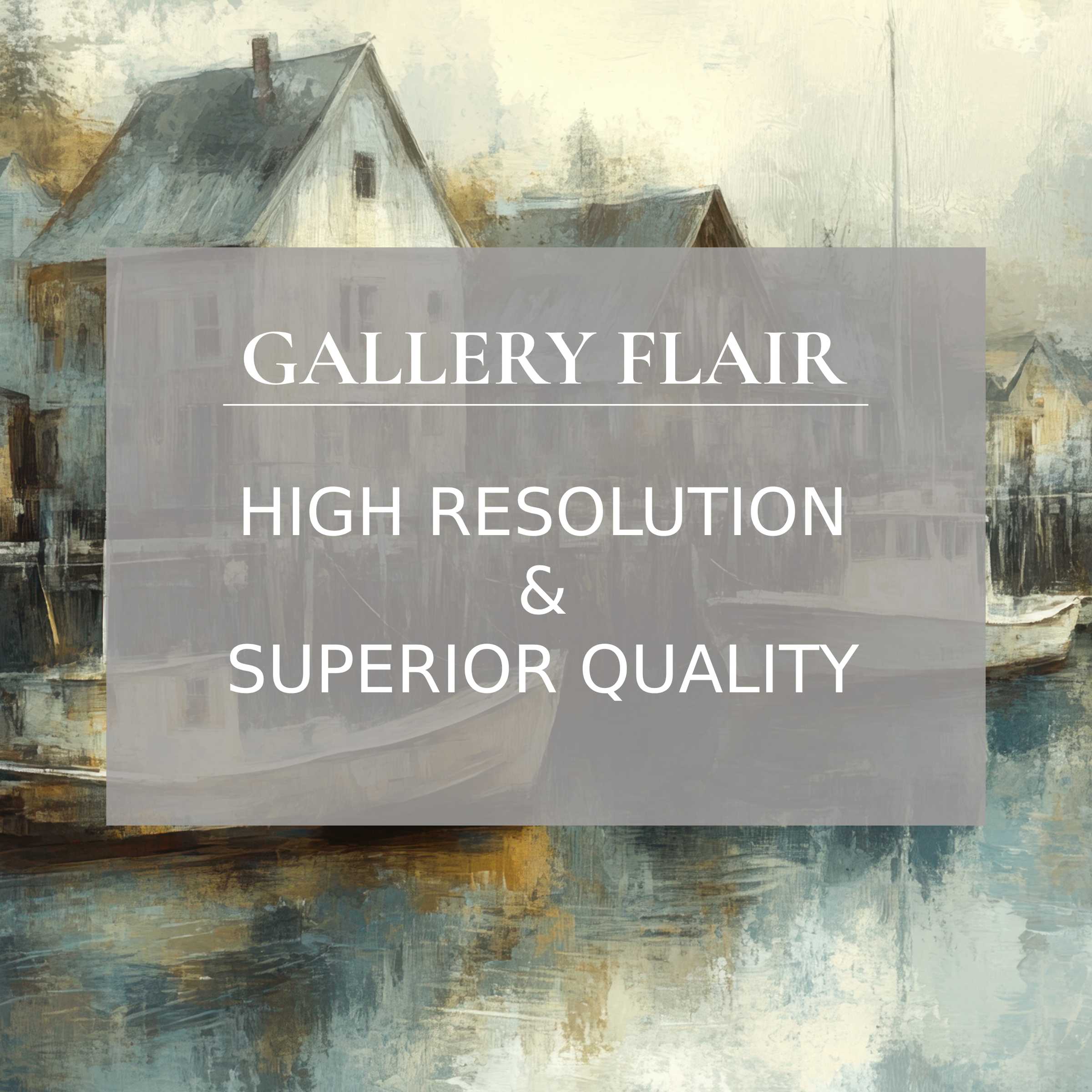 Serene digital download iPad wallpaper featuring a high-resolution painting of rustic houses by the water, perfect tablet background