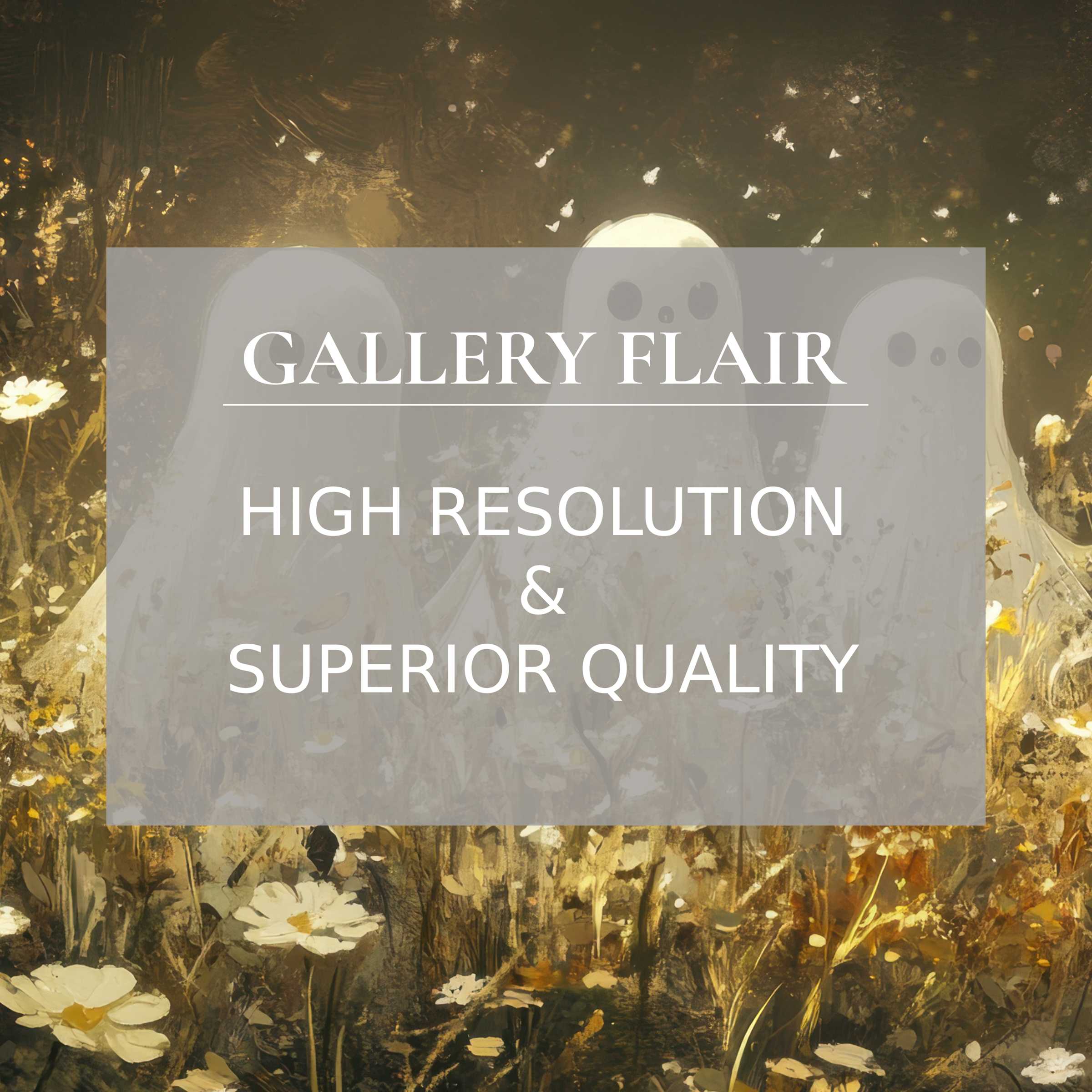 Elegant iPad wallpaper featuring delicate, dreamy ghosts amid golden flowers, a high-resolution digital download for tablet background