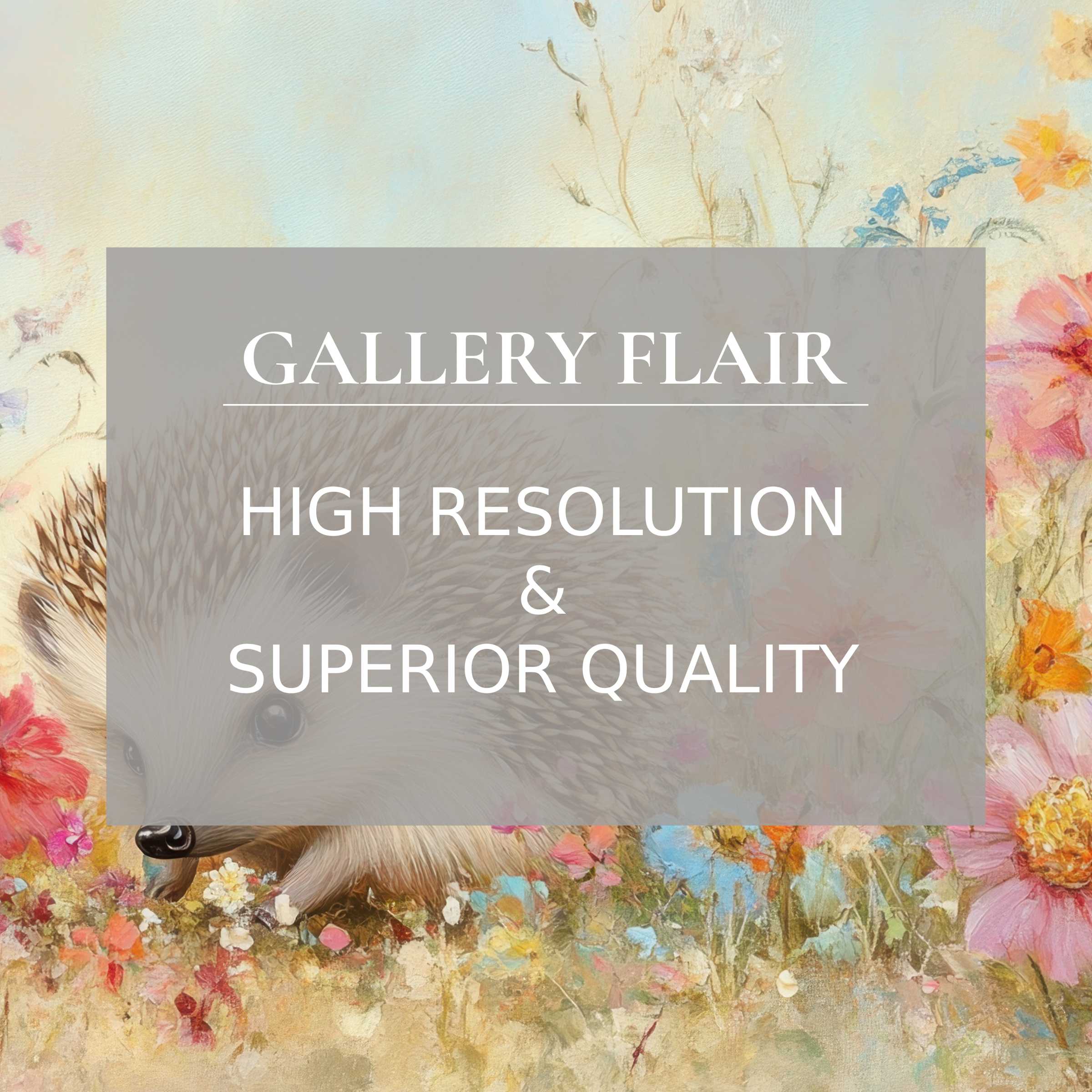 Curated wallpaper for Mac and PC featuring a peaceful hedgehog in a floral meadow, available as a high-resolution digital download