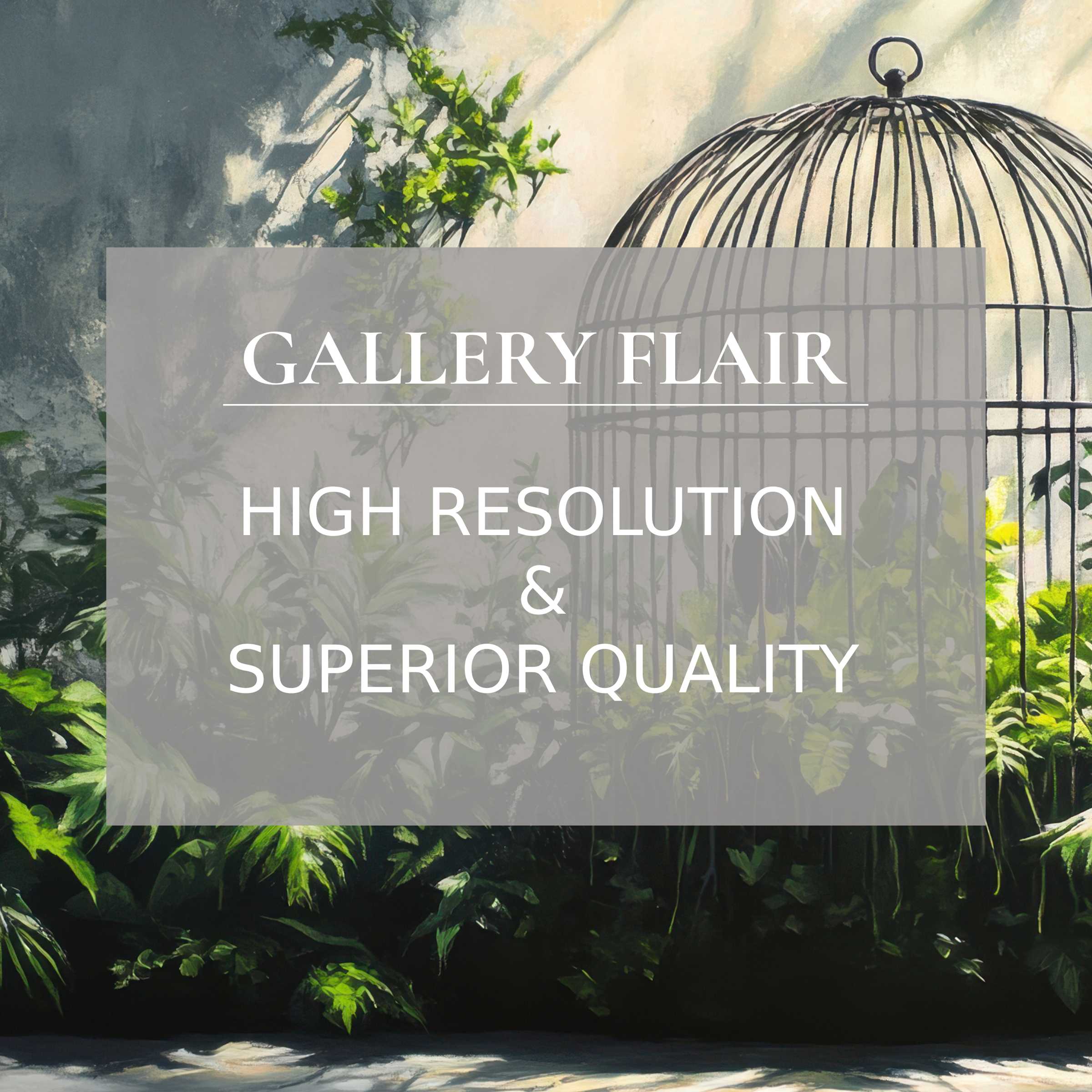Elegant wallpaper for Mac and PC digital download featuring lush greenery and a birdcage inspiring calm in your workspace