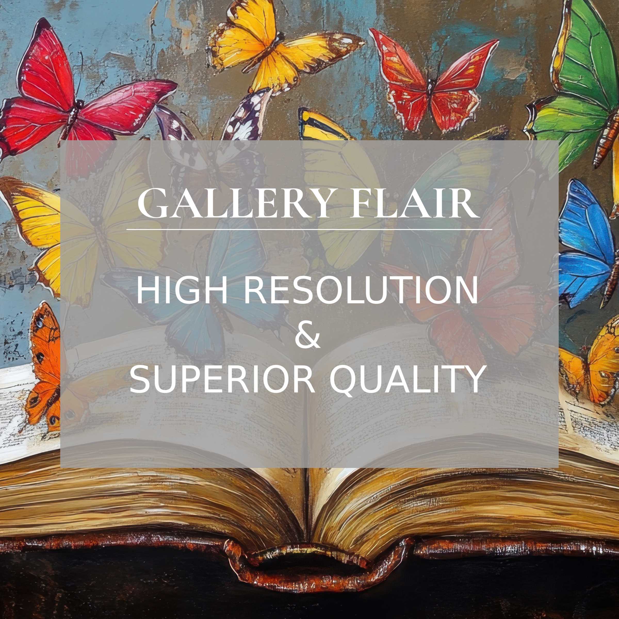 Butterflies in vivid colors soaring above an open book create a serene wallpaper for Mac and PC, ideal for your workspace, available as a high-resolution digital download