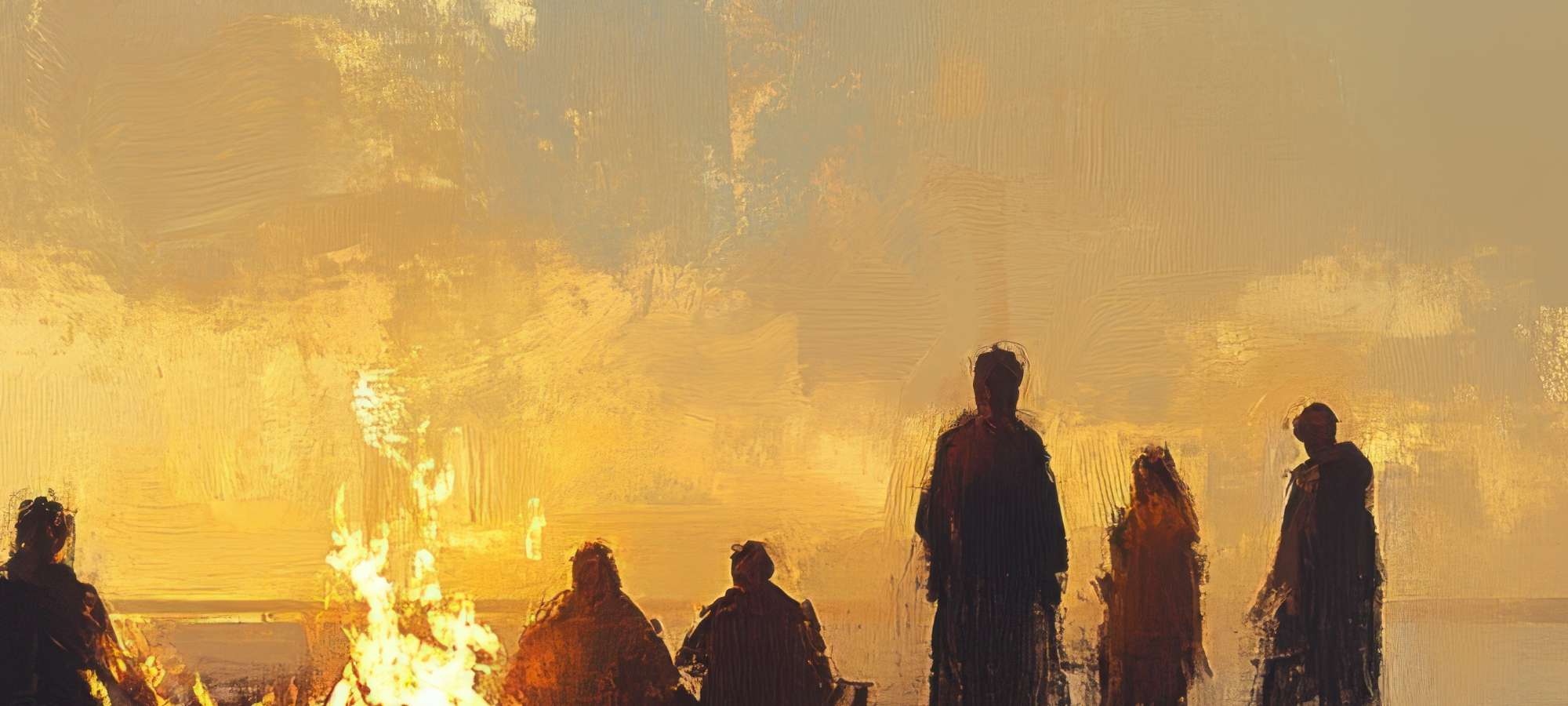 Abstract sunset painting for beach iPad wallpapers with warm tones and textured brushstrokes