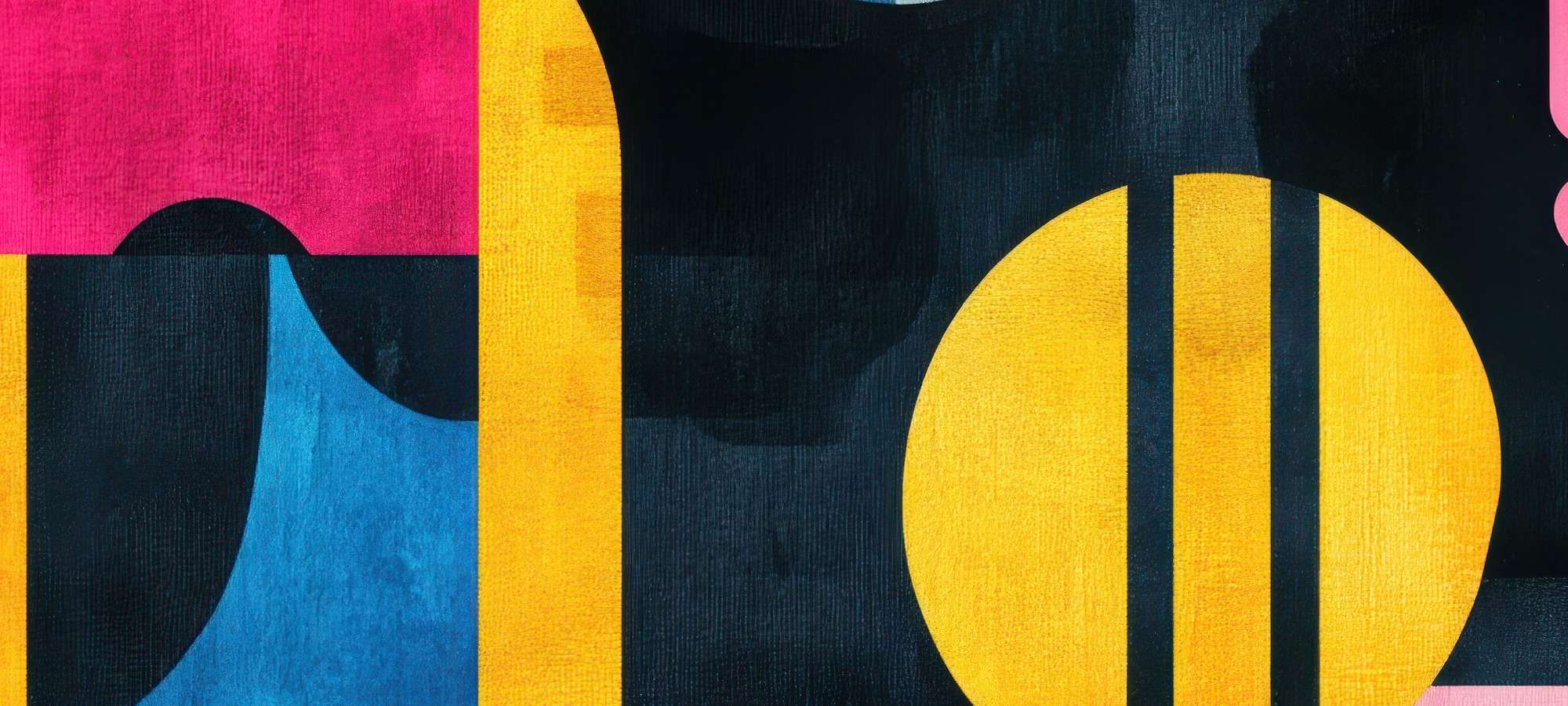 Colorful geometric patterns in modern frame TV art featuring bold yellow, pink, and blue shapes