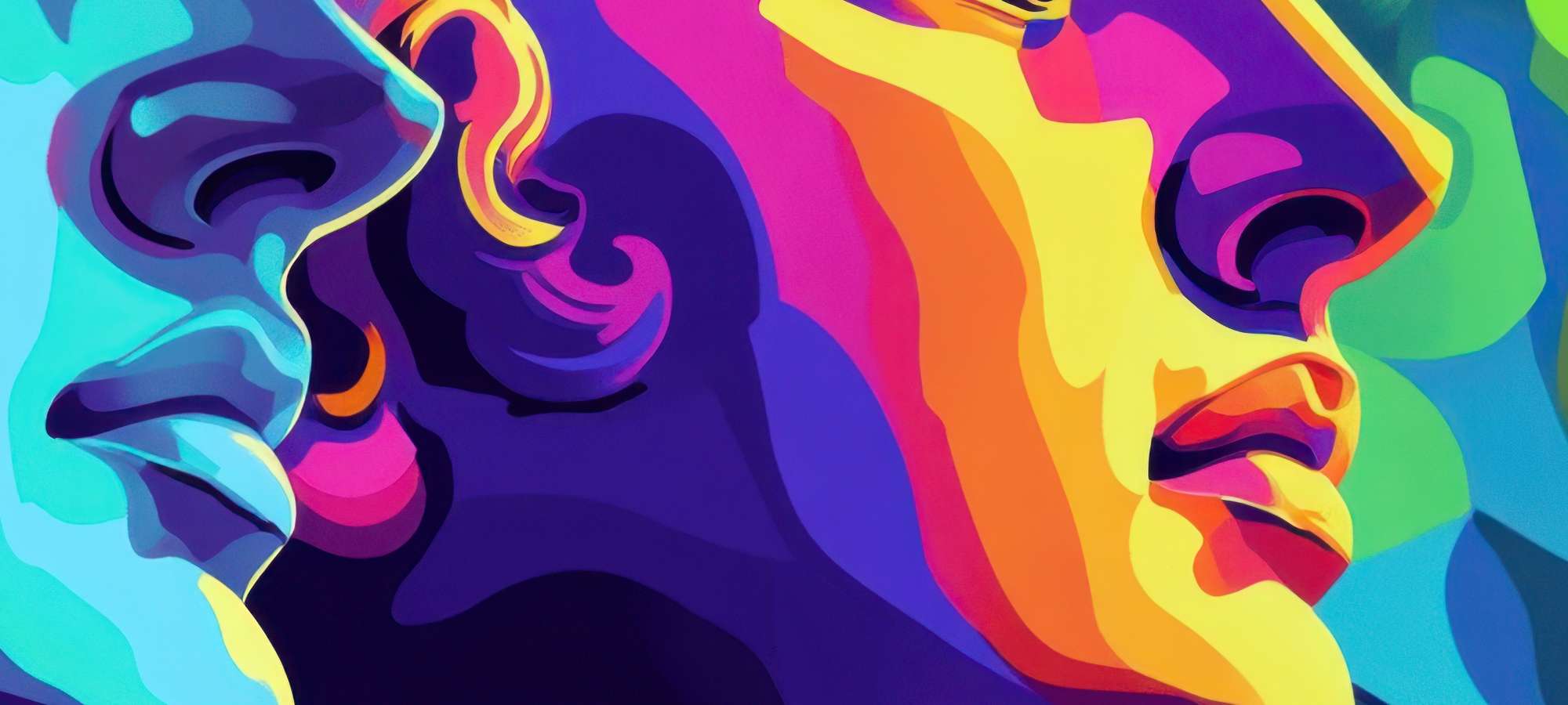 Colorful pop art frame TV art with vibrant abstract facial features and bold hues