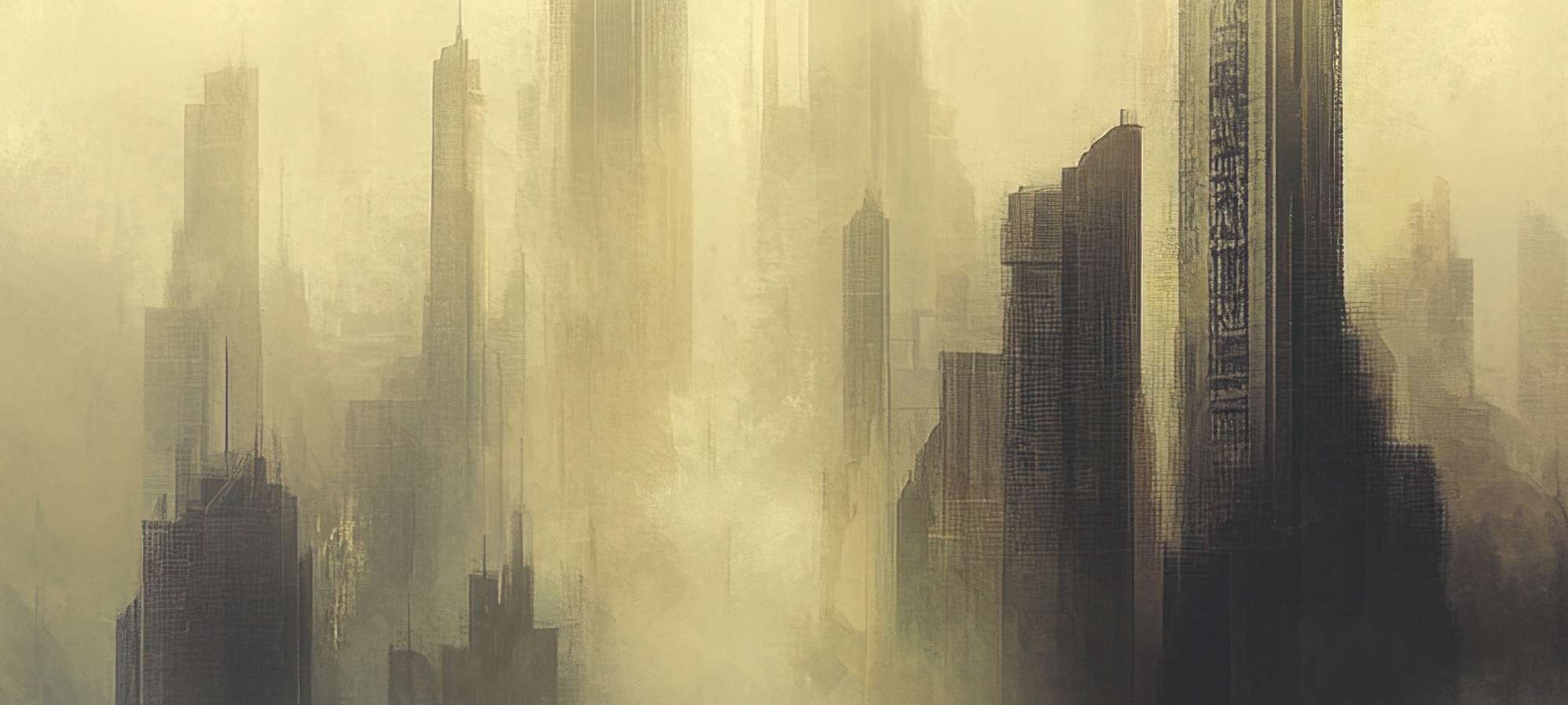 Close-up of urban art frame TV art featuring abstract cityscape in muted tones