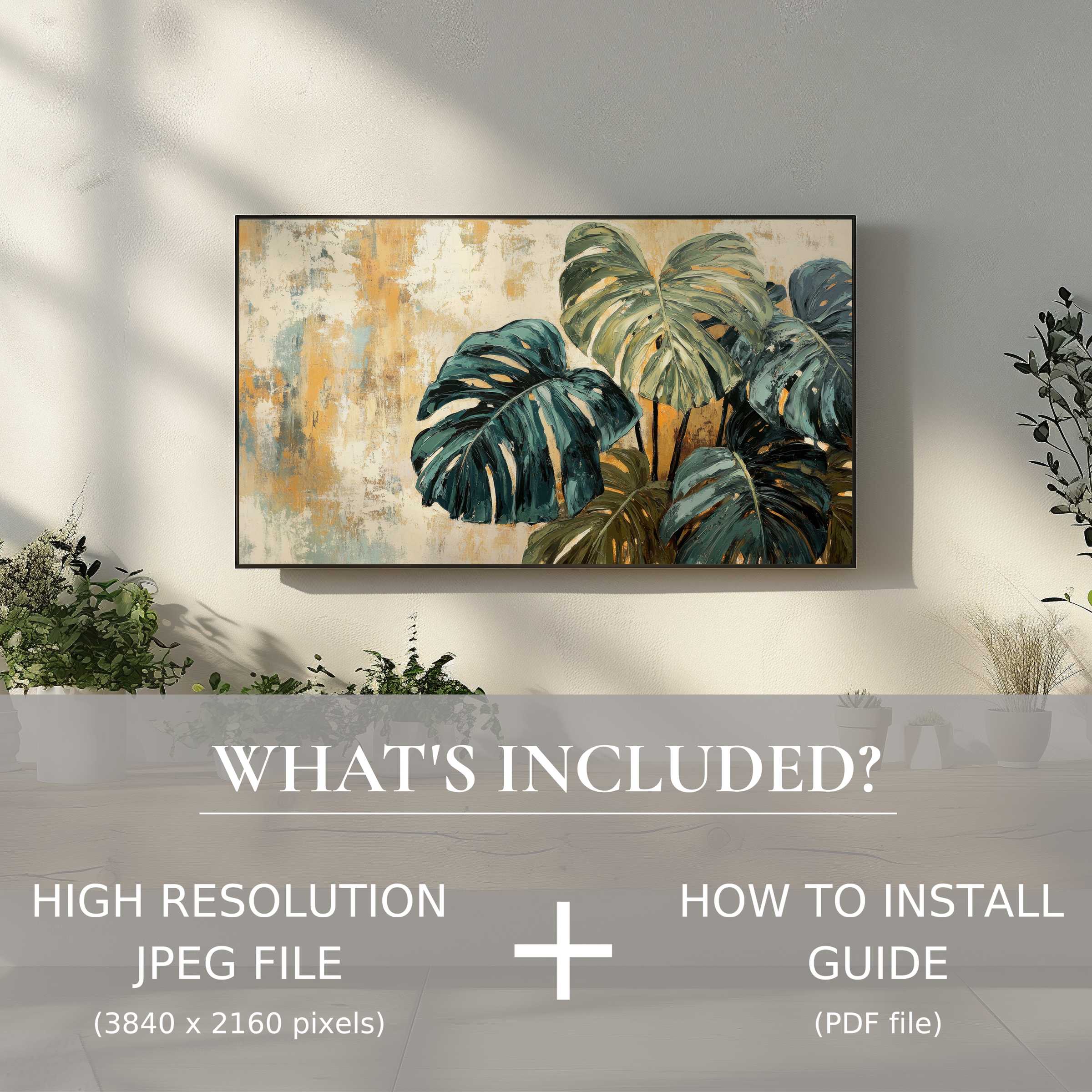 Elegant botanical digital TV art download, easy to use, enriching your modern living space with lush greenery