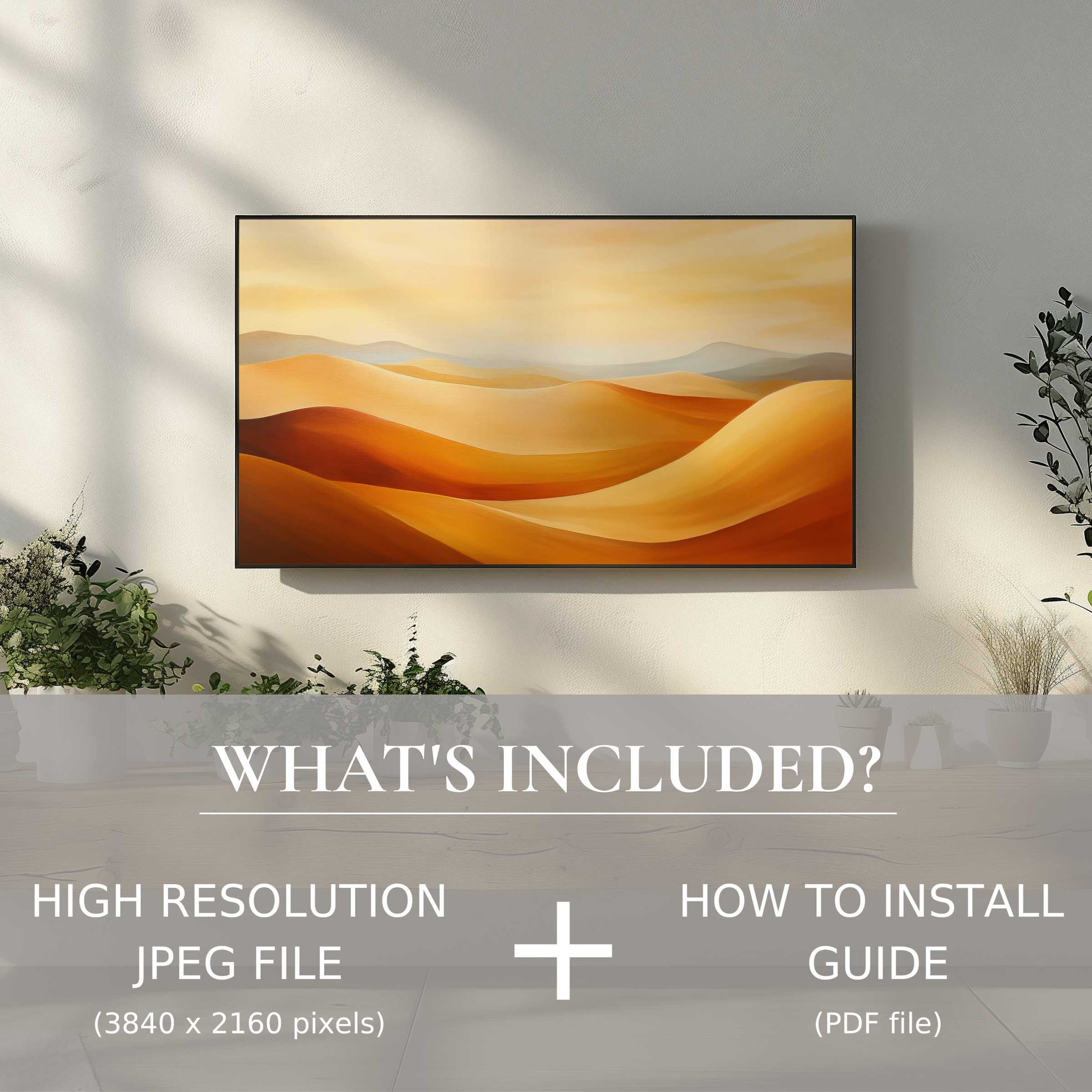 Elegant modern digital TV art download of warm desert dunes, effortlessly enhancing any stylish living space