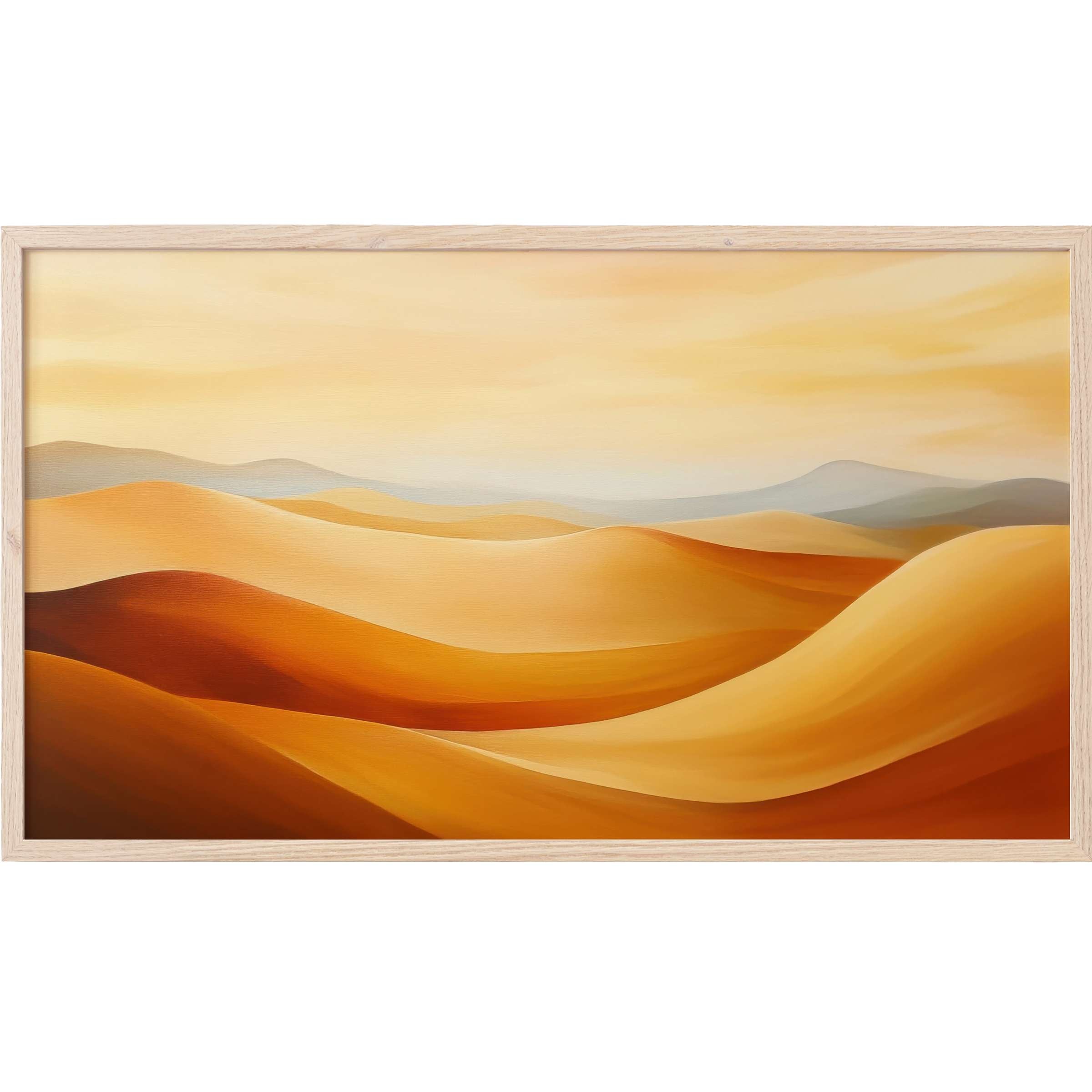 Modern Frame TV Art featuring smooth, flowing desert dunes in warm ochre, amber, and soft beige tones