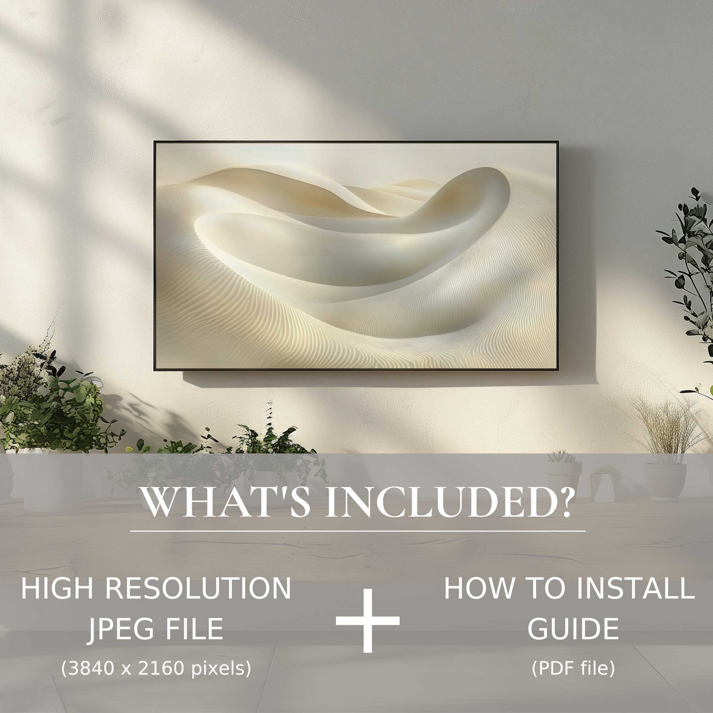 Neutral digital TV art download for elegant, easy digital use enhancing modern, stylish living spaces with serene design