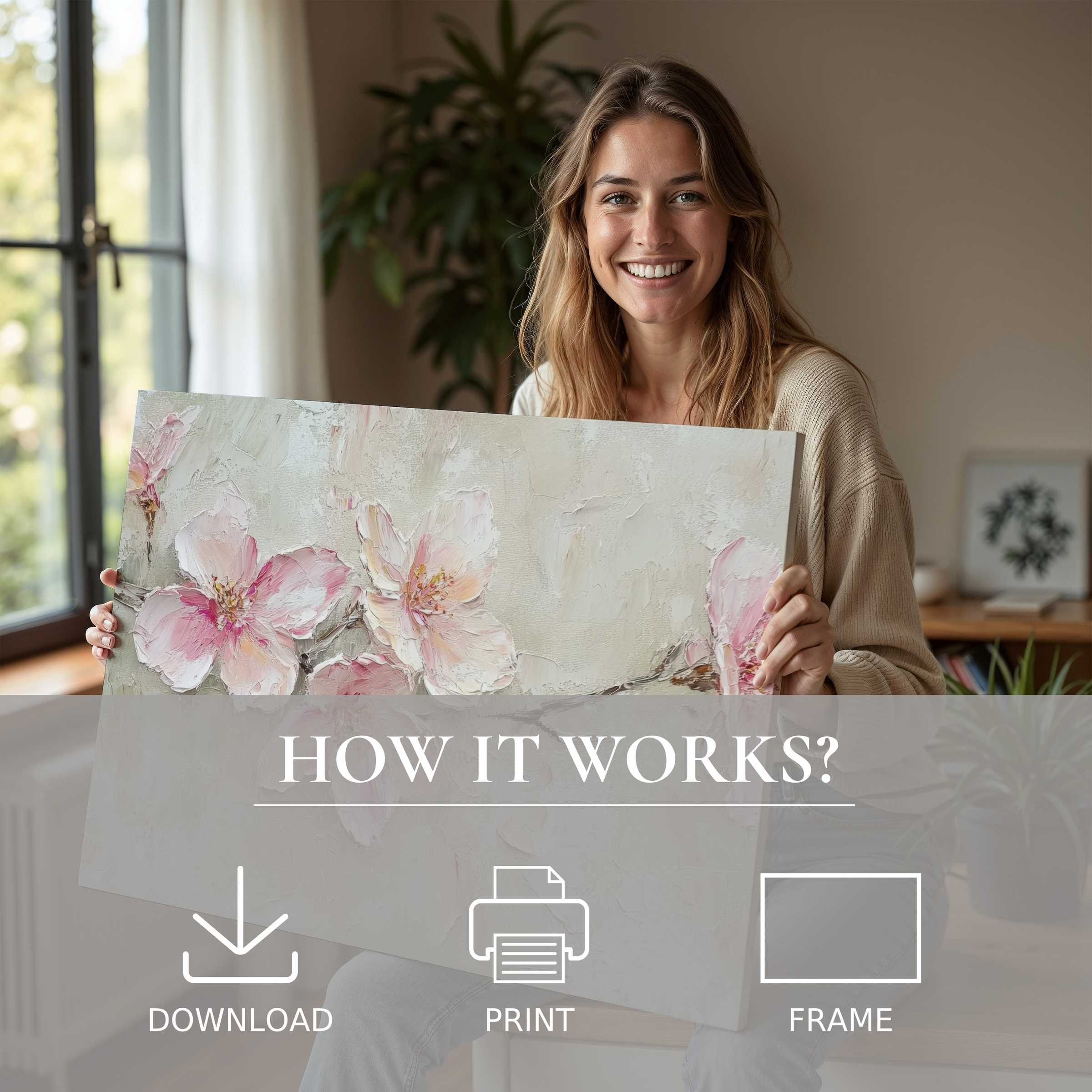 Radiant spring digital art print embraced in a modern home, evoking joy and effortless elegance through nature-inspired beauty