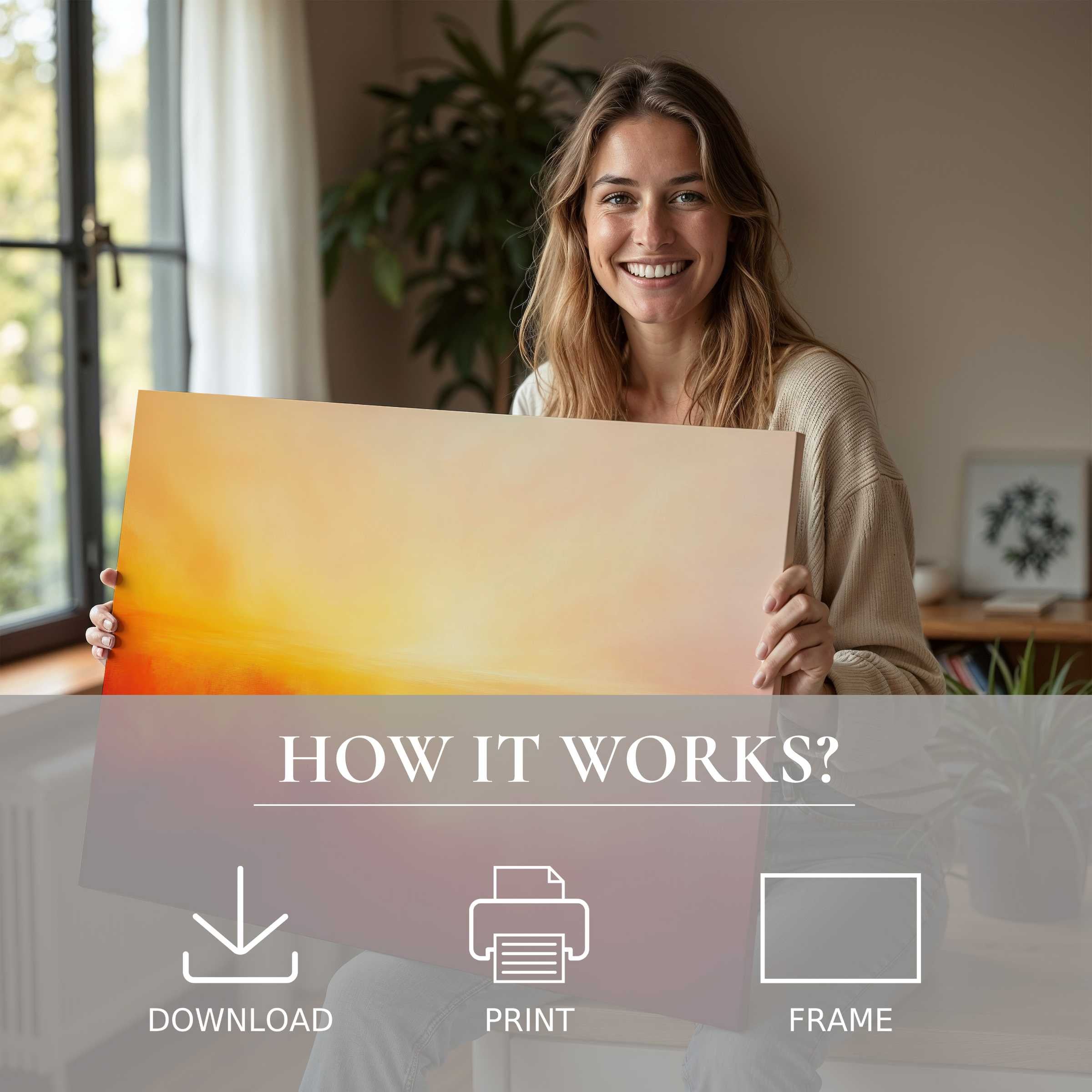 A serene moment of joy and connection with abstract digital art print, effortlessly enriching a stylish modern home