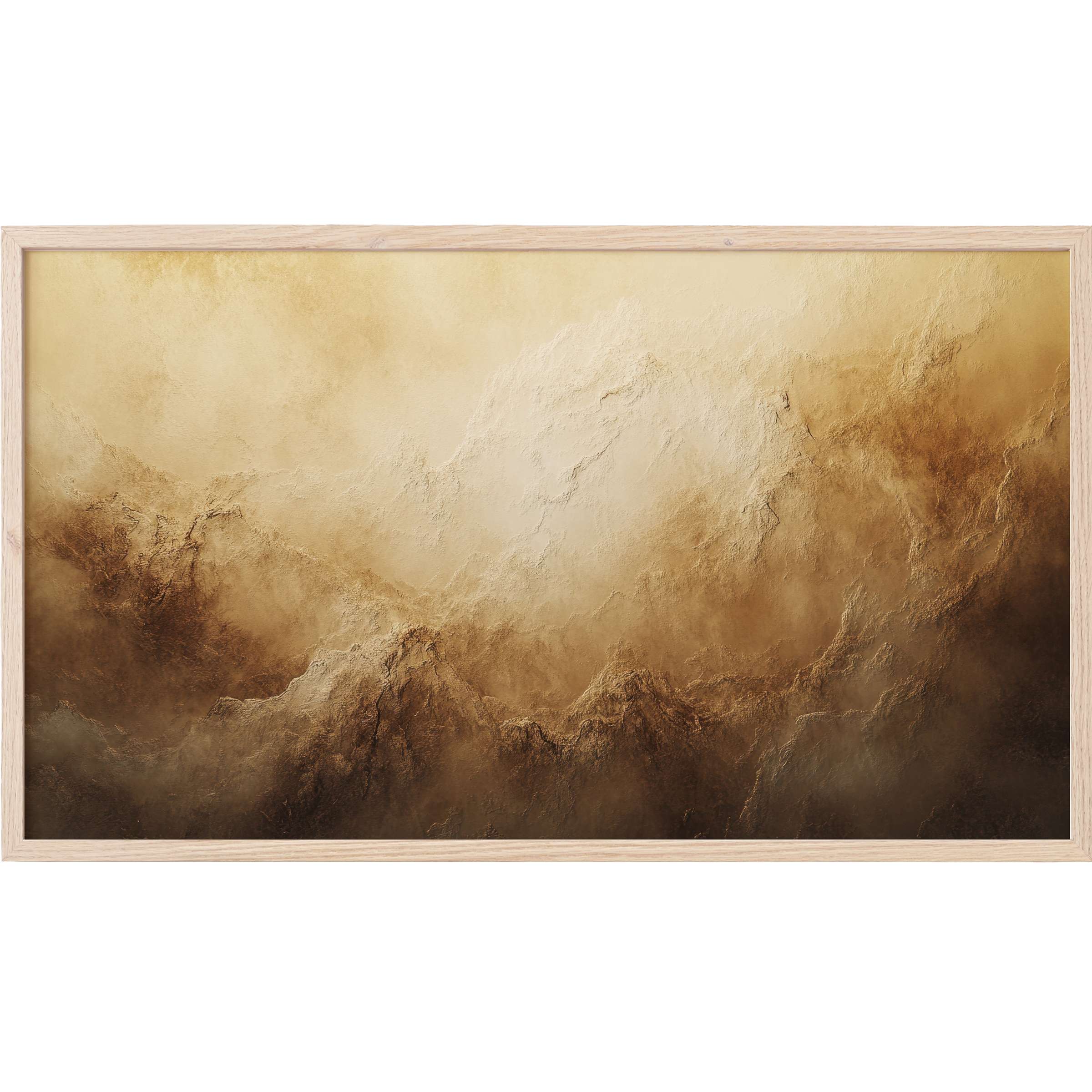 Abstract textured earthy tones in warm beiges and browns create a serene, modern landscape Frame TV Art