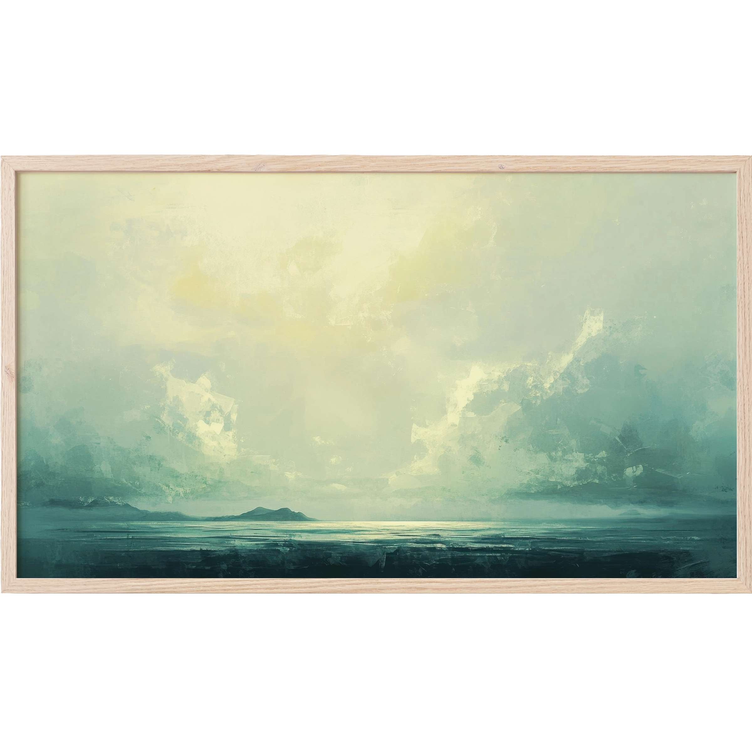 Serene seascape in muted blues and soft yellows, evoking calm and depth - perfect beach Frame TV Art for modern interiors