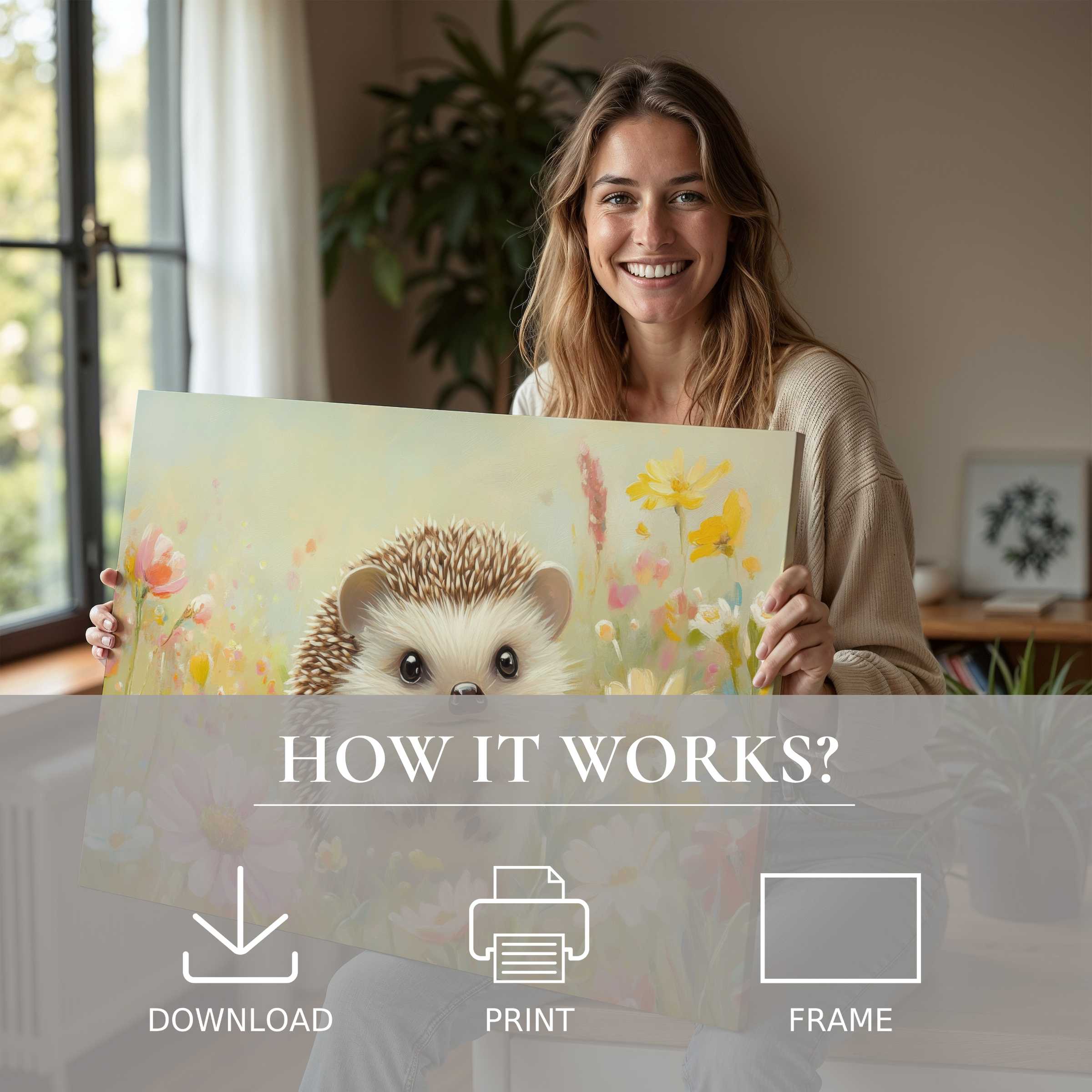 A serene moment in a stylish home where nursery digital art print brings warmth and joy, blending nature’s soft hues with heartfelt connection
