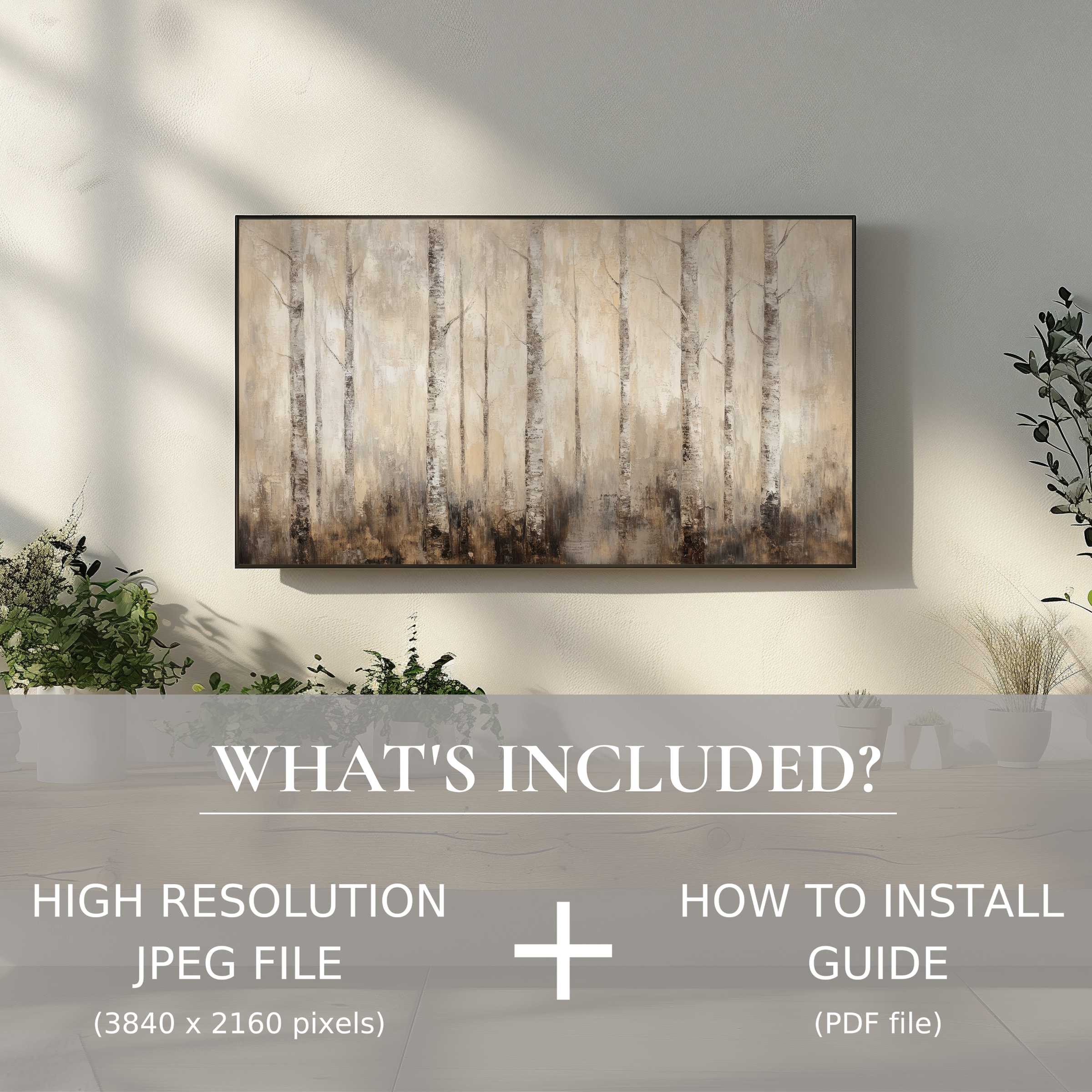 Elegant vintage digital TV art download transforming spaces with easy digital use and serene woodland tones