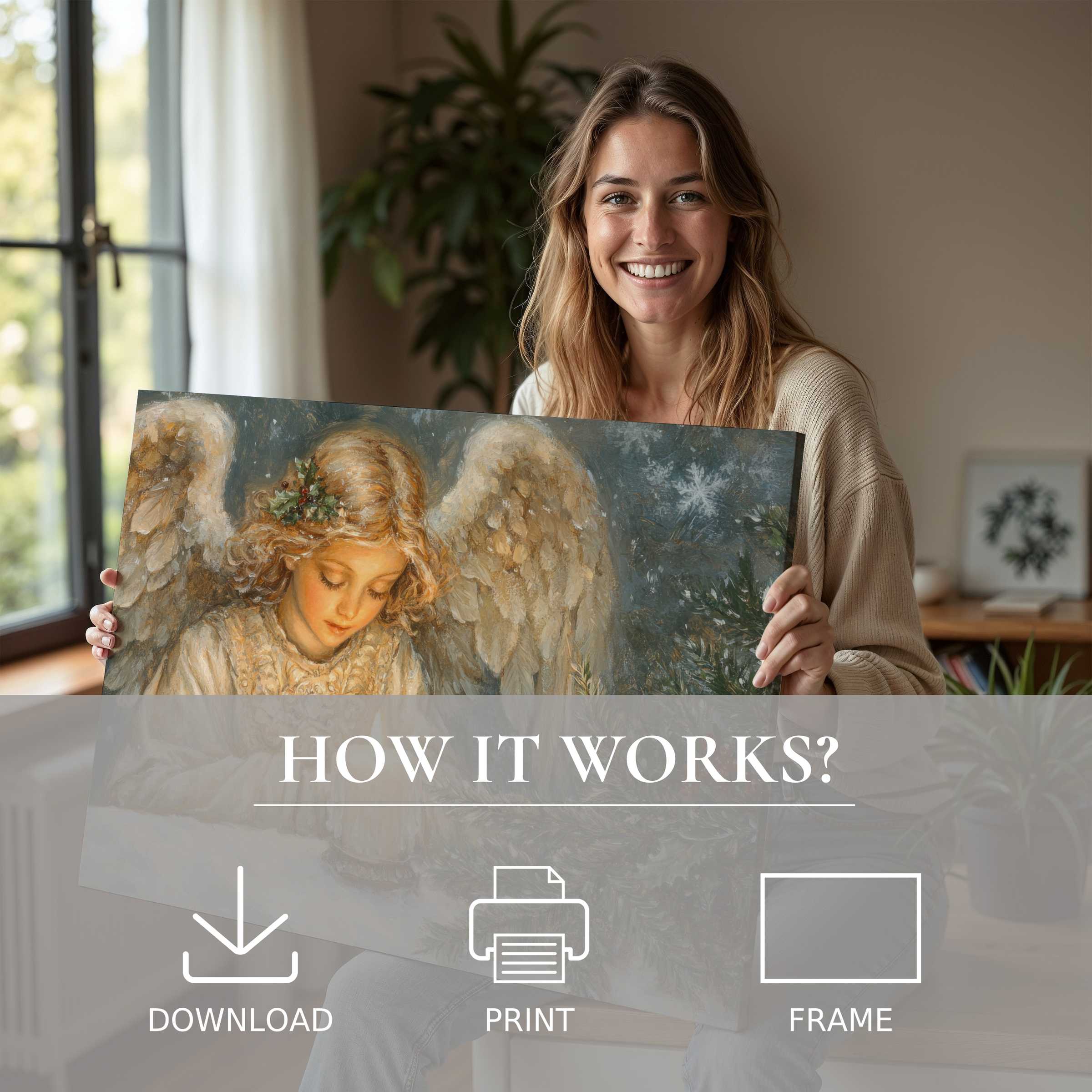 Elegant Christmas digital art print radiates warmth and serenity, transforming modern homes with effortless joy and timeless beauty