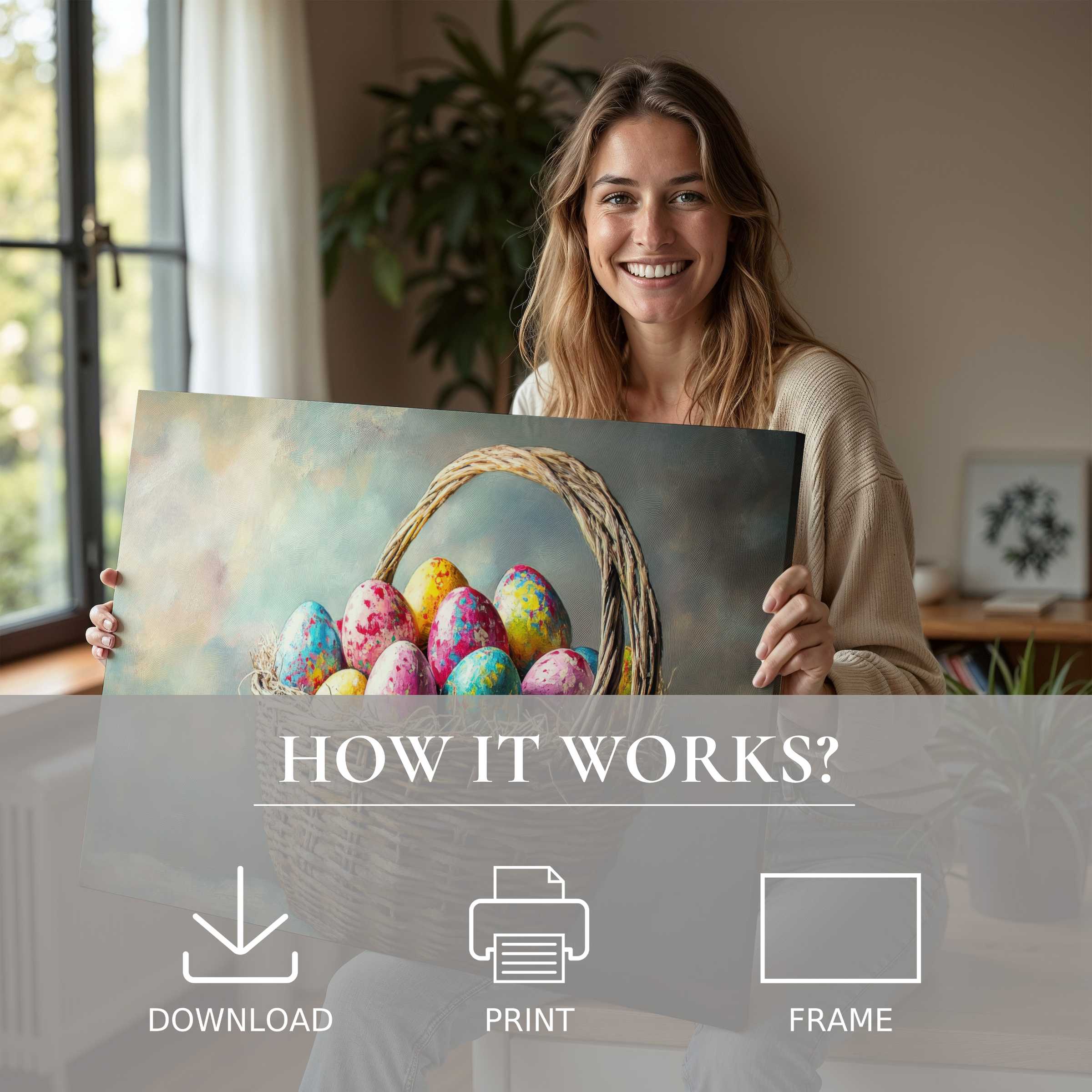 A joyful moment in a stylish home where an Easter digital art print brings warmth and seasonal charm to refined living