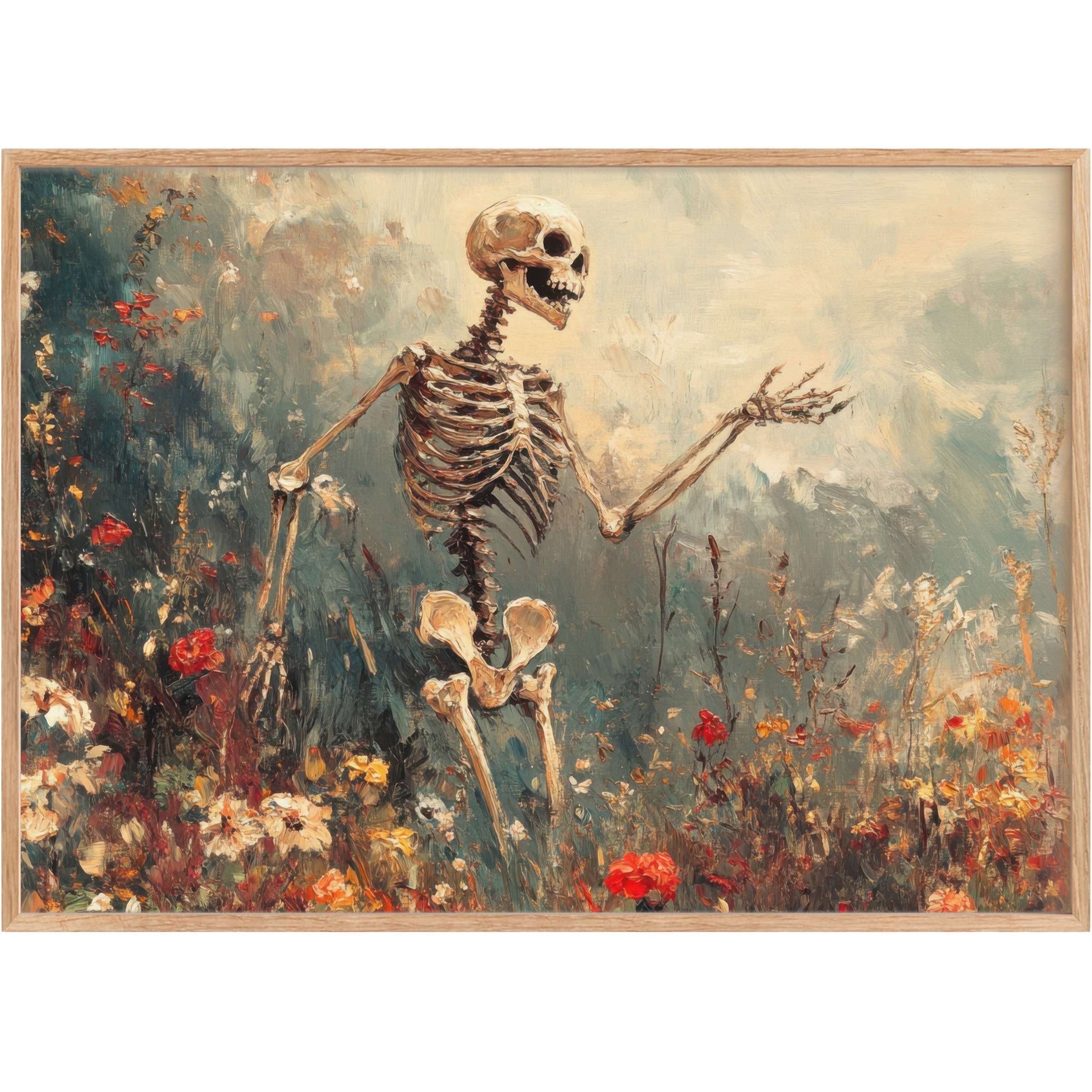 Evoke mystery and charm with this Halloween printable wall art, blending muted blues and vibrant florals for a bold, enchanting atmosphere