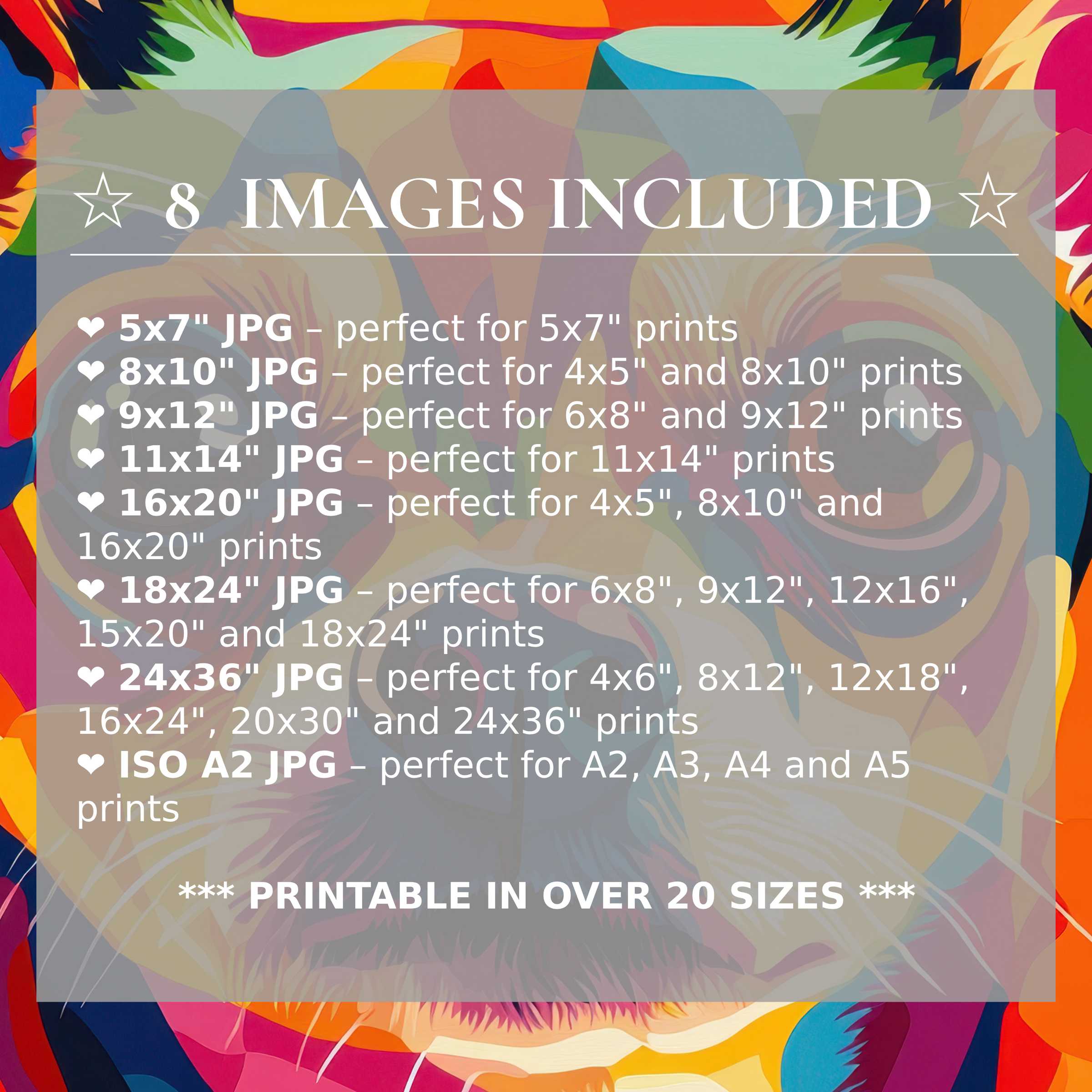 Vibrant pop art digital print radiates bold turquoise, orange, and magenta hues, available in 8 premium sizes included, perfect for elevating modern interiors with versatile, stylish flair