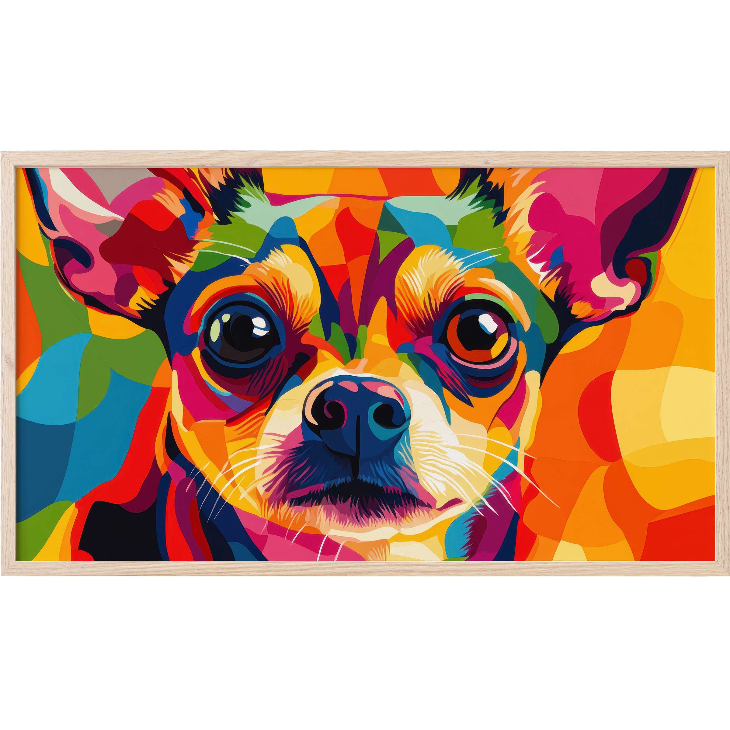 Vibrant pop art Frame TV Art of a Chihuahua in bold, blended hues of orange, blue, pink, and green