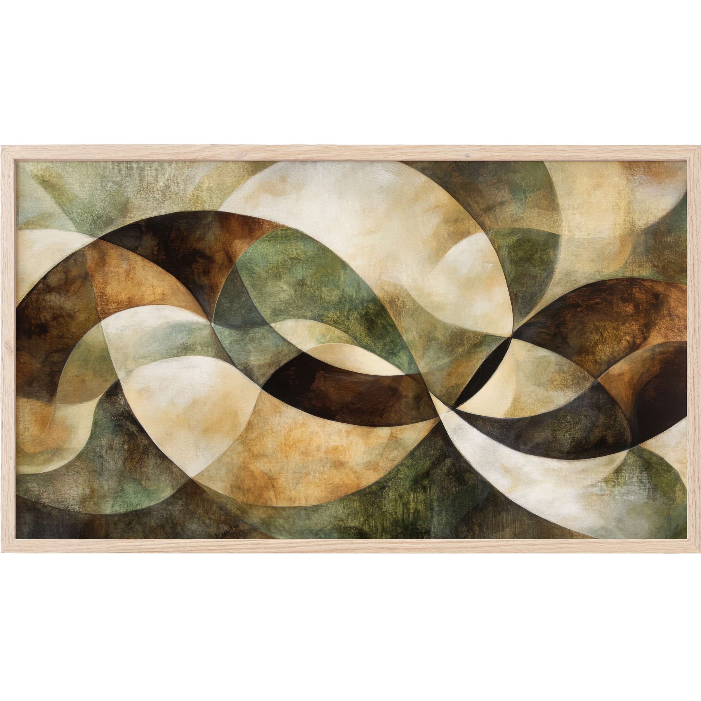 Elegant modern Frame TV Art with flowing abstract curves in warm browns, greens, and cream tones for stylish decor