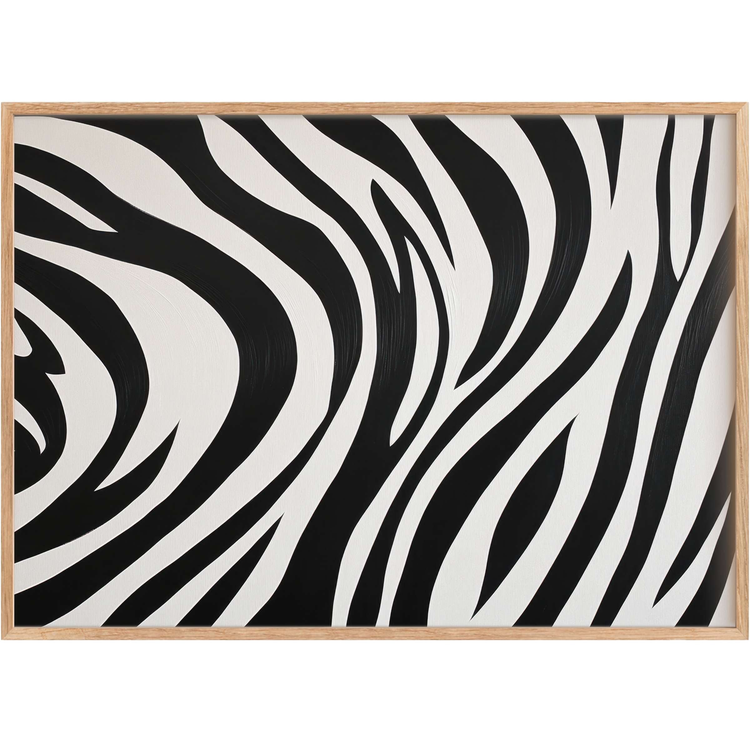 Bold black and white printable wall art featuring fluid zebra-inspired stripes, creating a dynamic and sophisticated ambiance