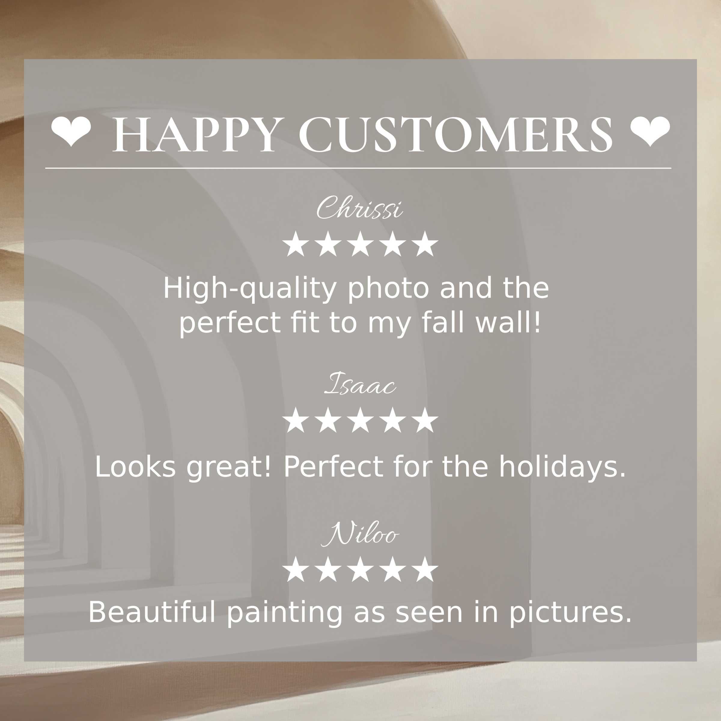 Elegant neutral art for Frame TV with abstract arch tones, showcasing happy customer reviews that inspire trust and style