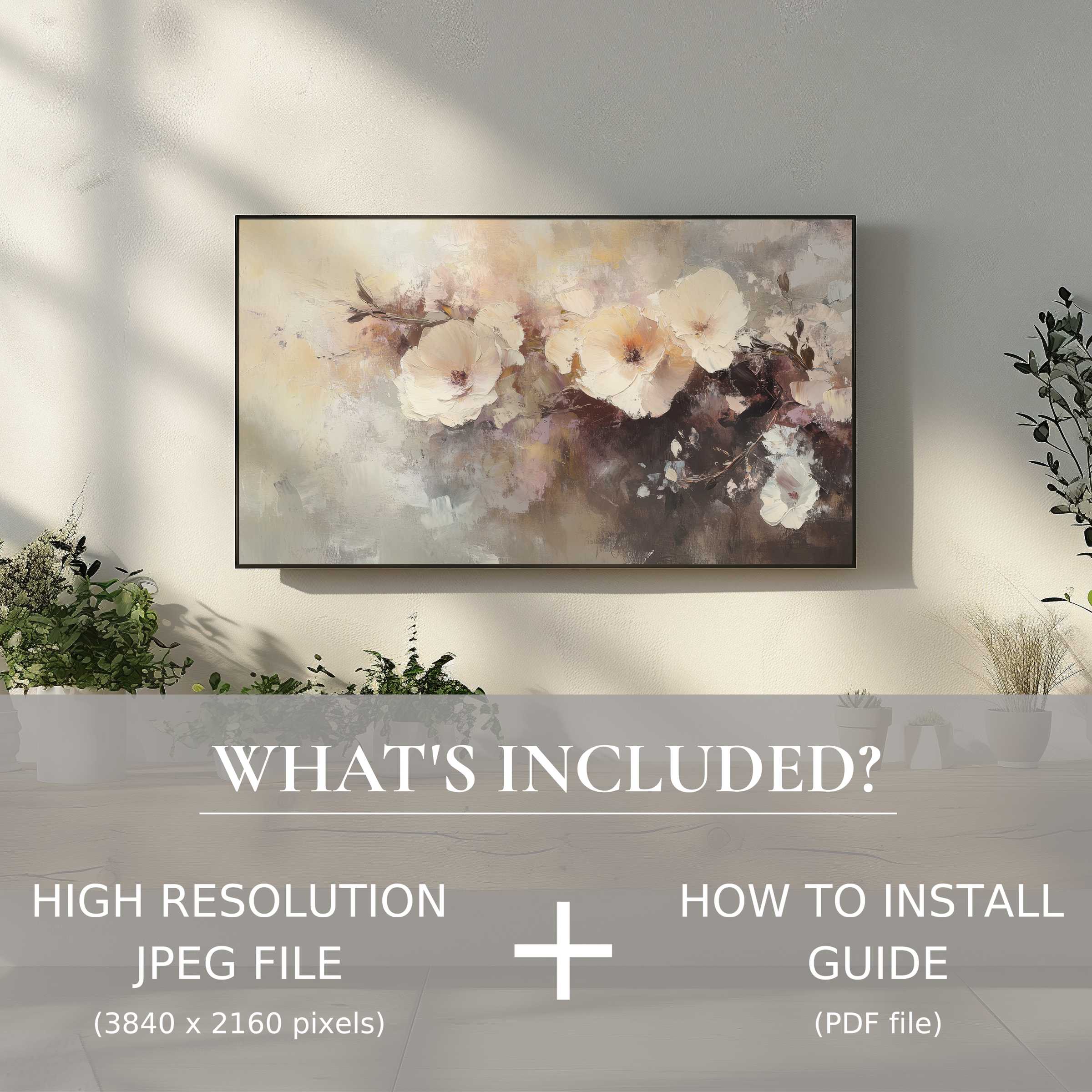 Elegant botanical digital TV art download enhances modern living spaces with effortless high-res digital use