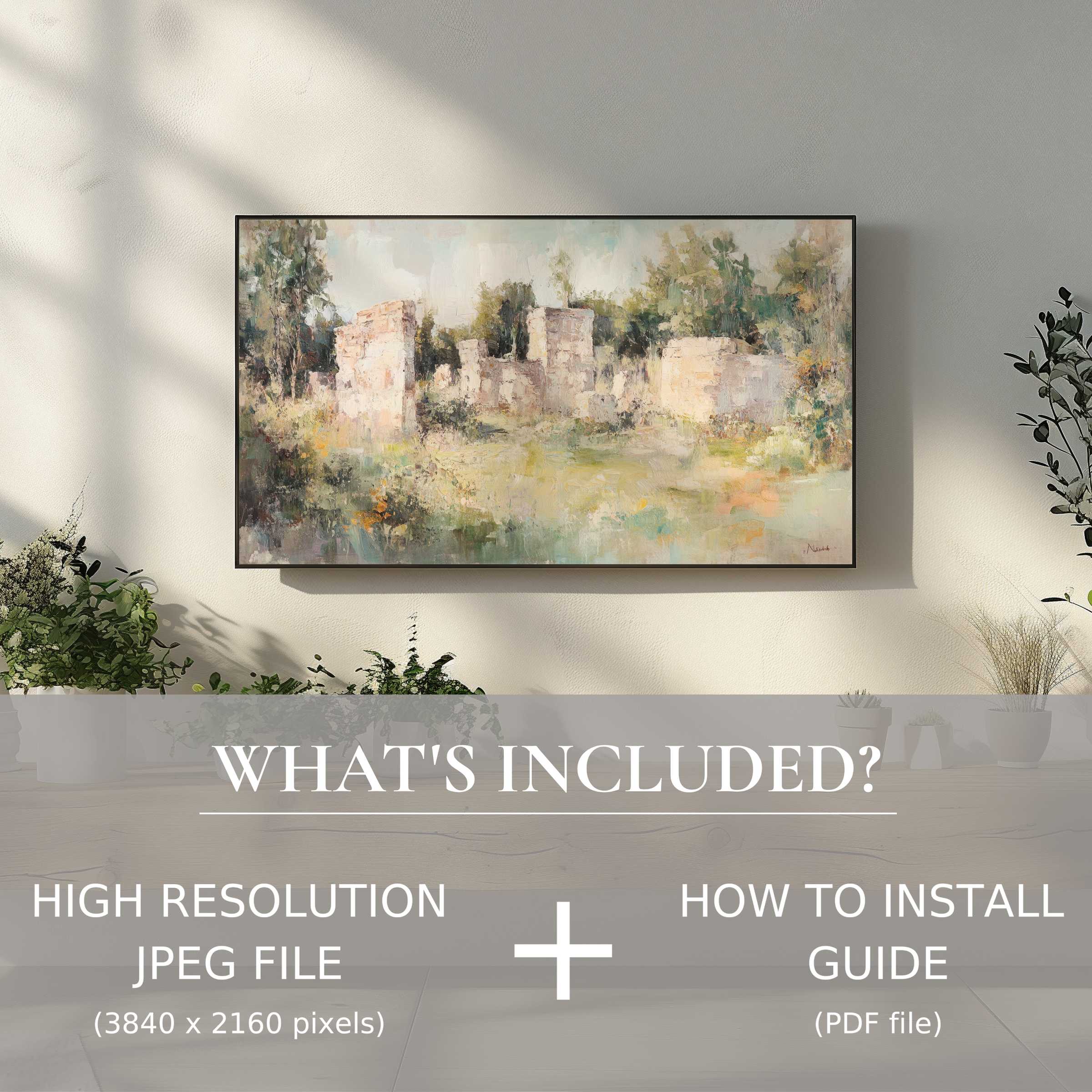 Elegant vintage digital TV art download enhances your space with easy digital use and timeless style in a chic living room