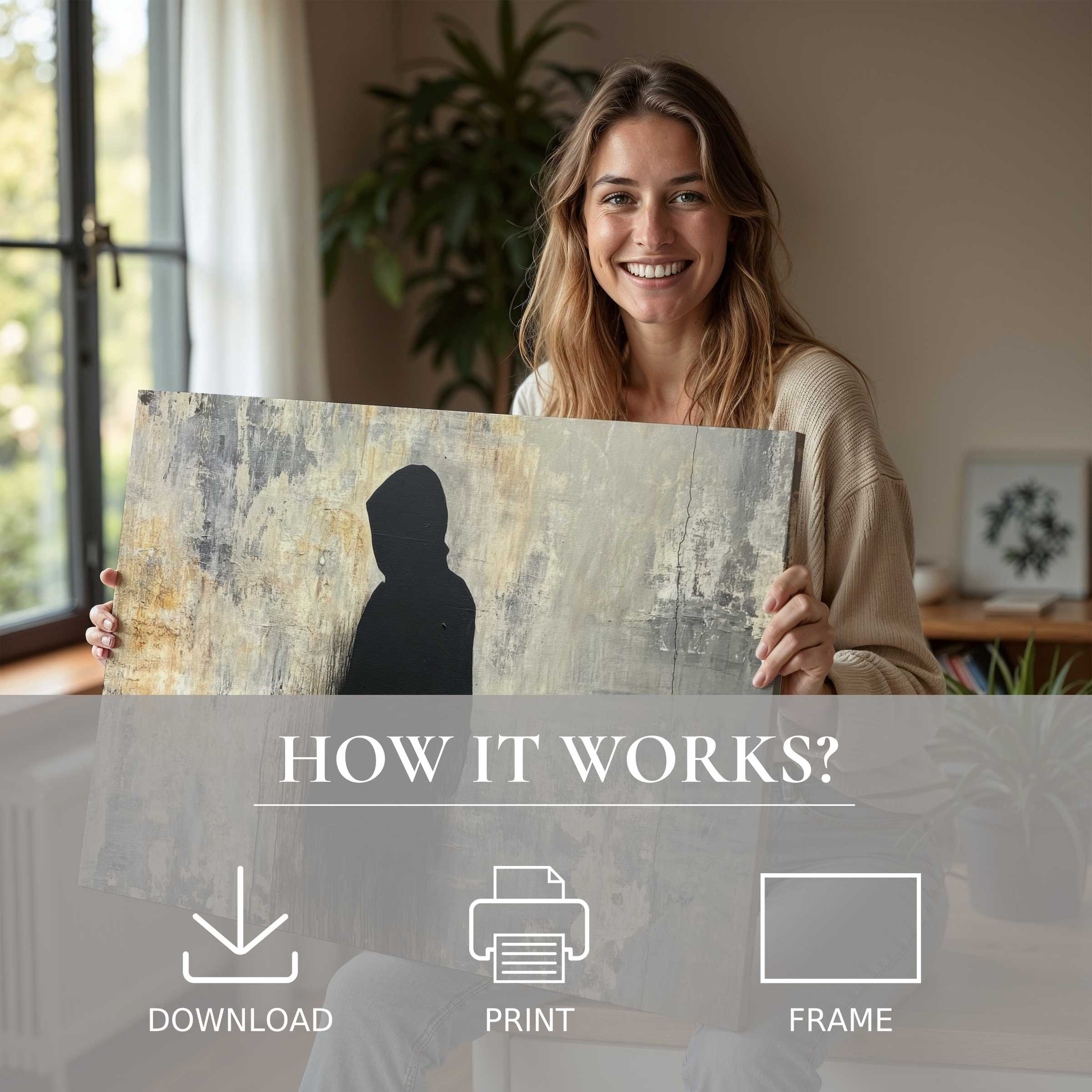 A serene moment of joyful connection with street art digital art print, celebrating effortless elegance in modern home decor