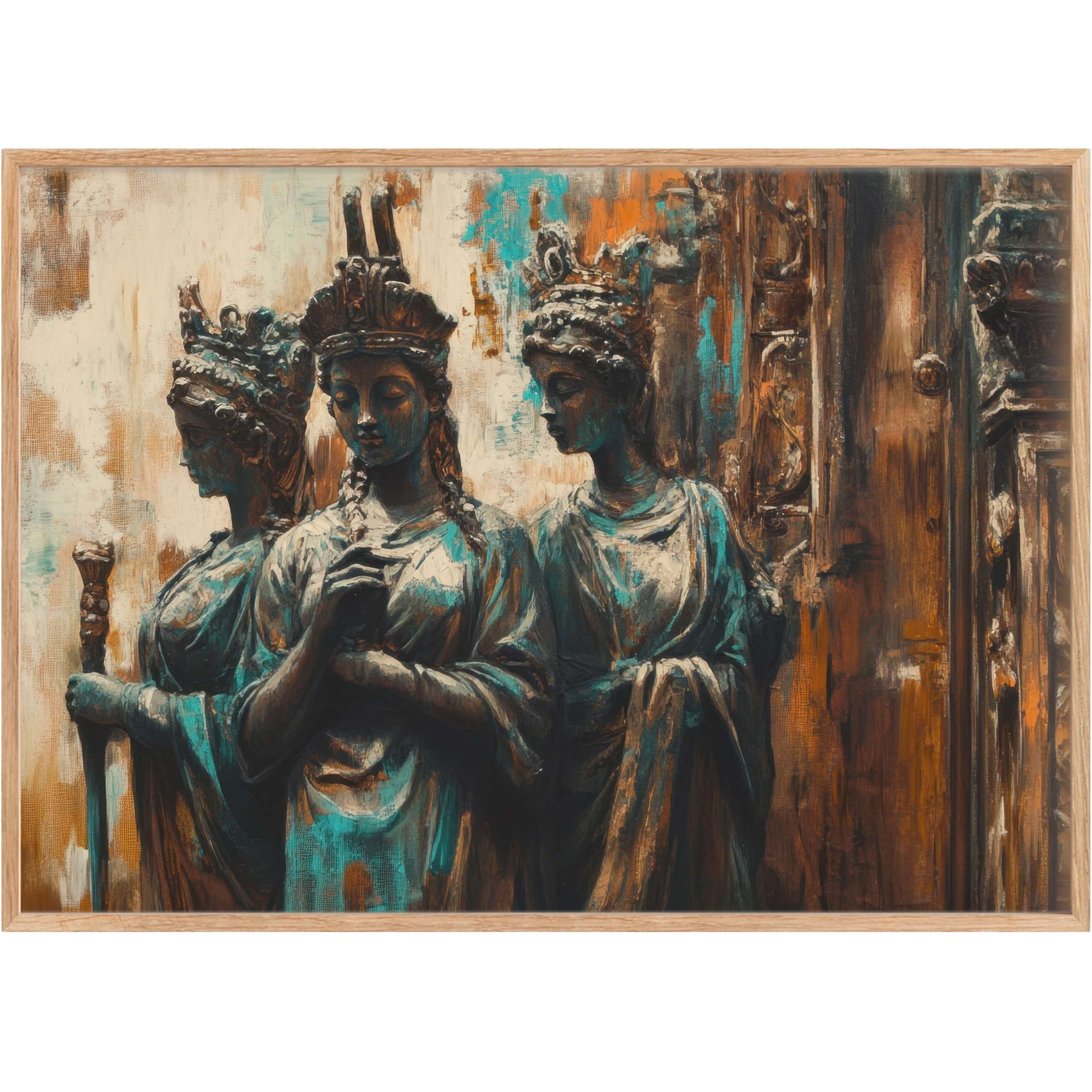 Boho printable wall art capturing regal serenity in rich teal and amber tones, perfect for elevating sophisticated, tranquil interiors