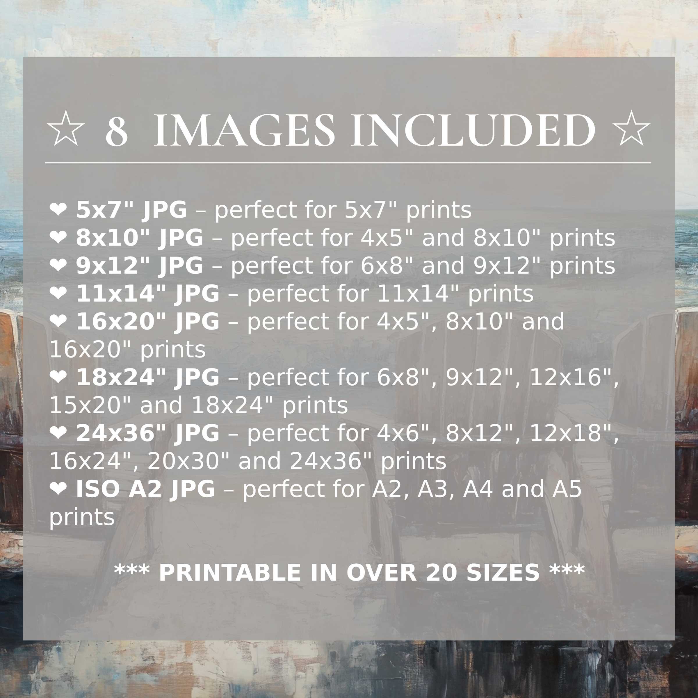 Radiant beach digital print in soothing blues and warm sands, delivered in 8 high-quality sizes for elegant, versatile modern interiors
