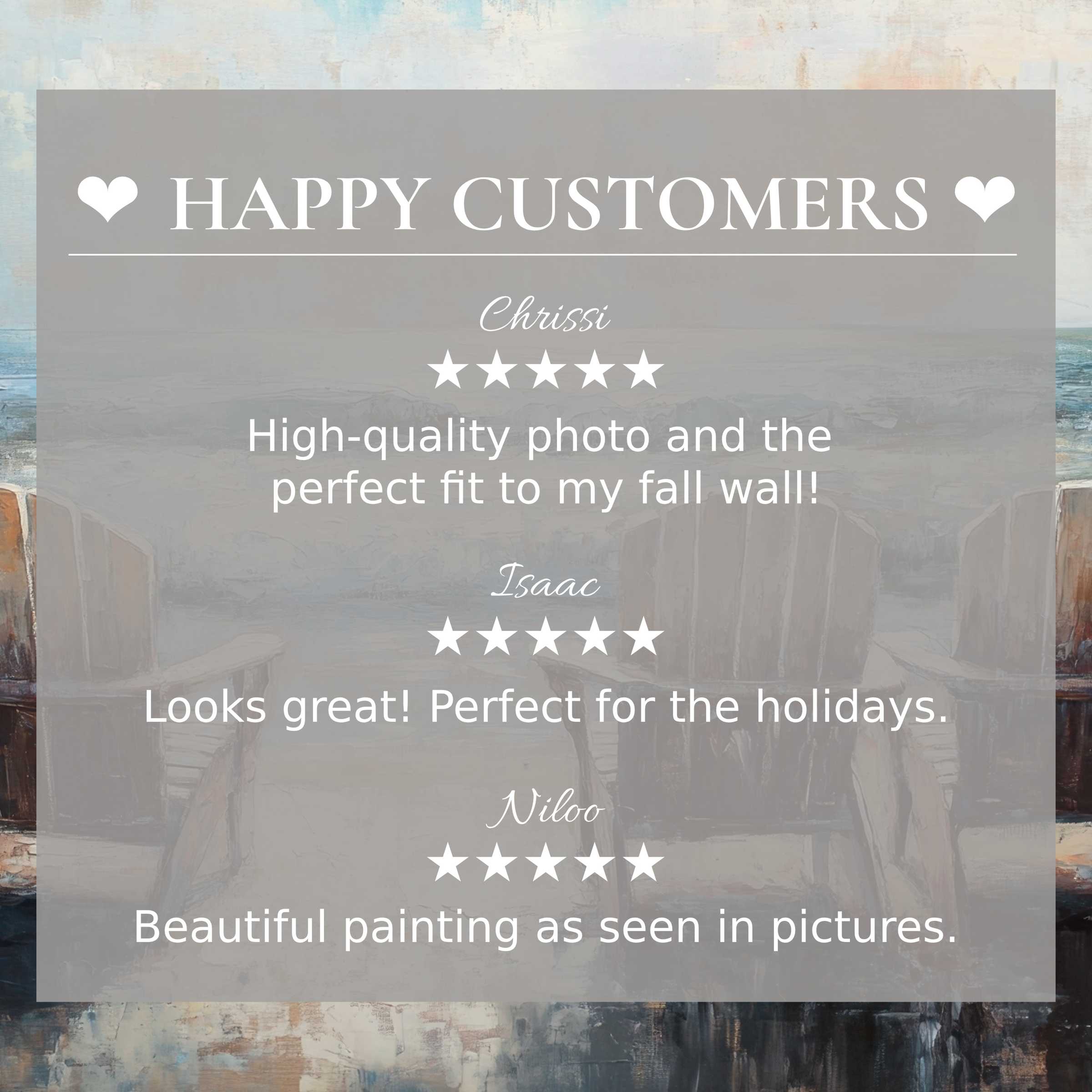Elegant beach art for Frame TV with abstract sunset hues, showcasing happy customer reviews that inspire trust