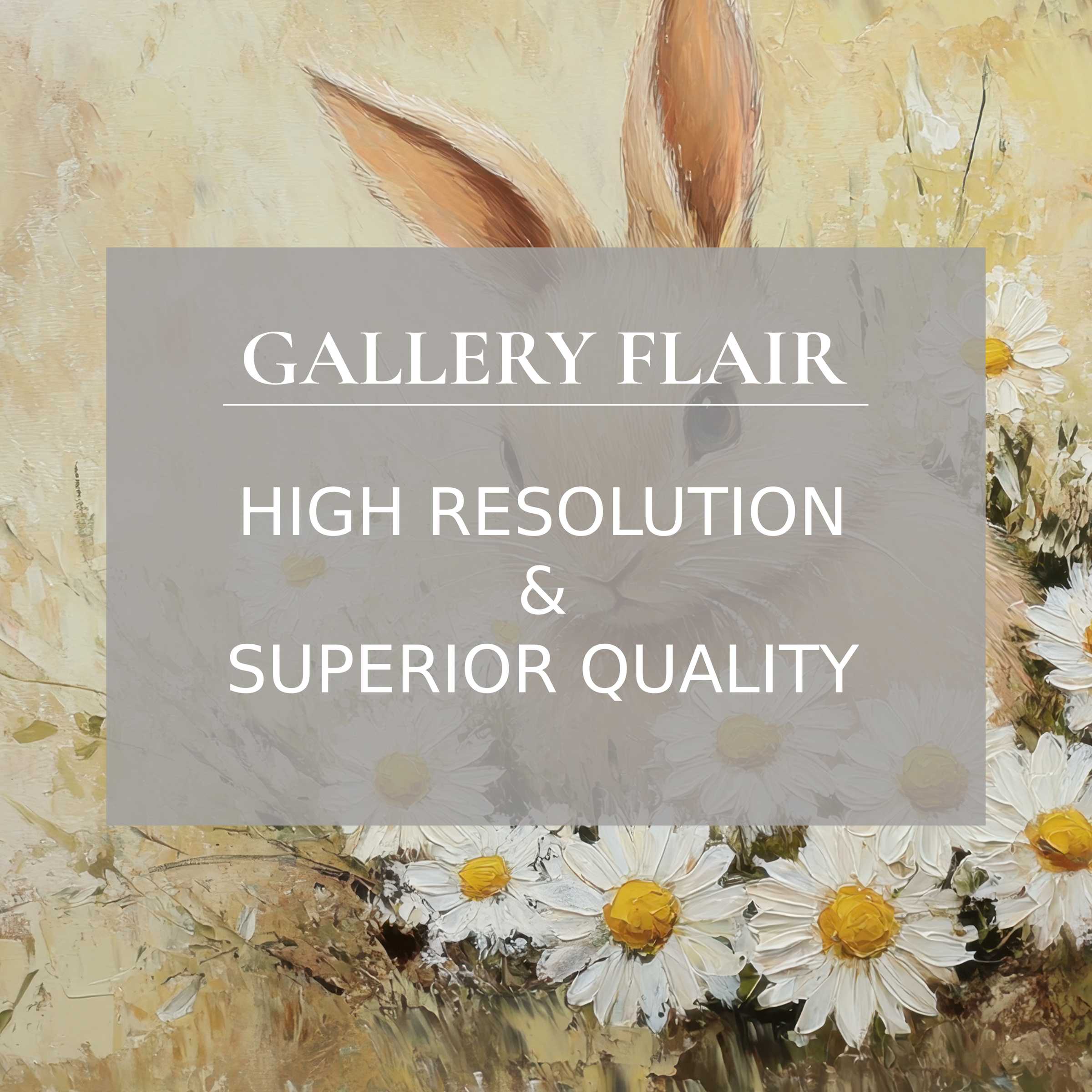 Elegant easter printable art featuring a serene bunny and textured daisies, enhancing modern interiors with premium detail and soft warmth