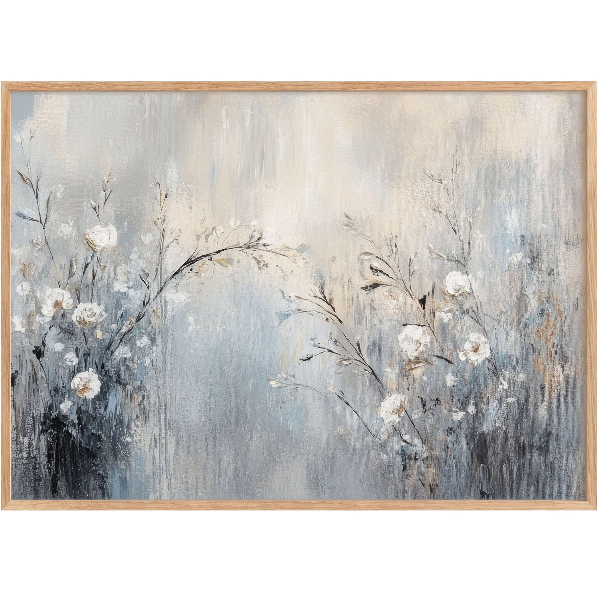 Botanical printable wall art with soft whites and muted blues, evoking a serene, elegant ambiance for refined interiors