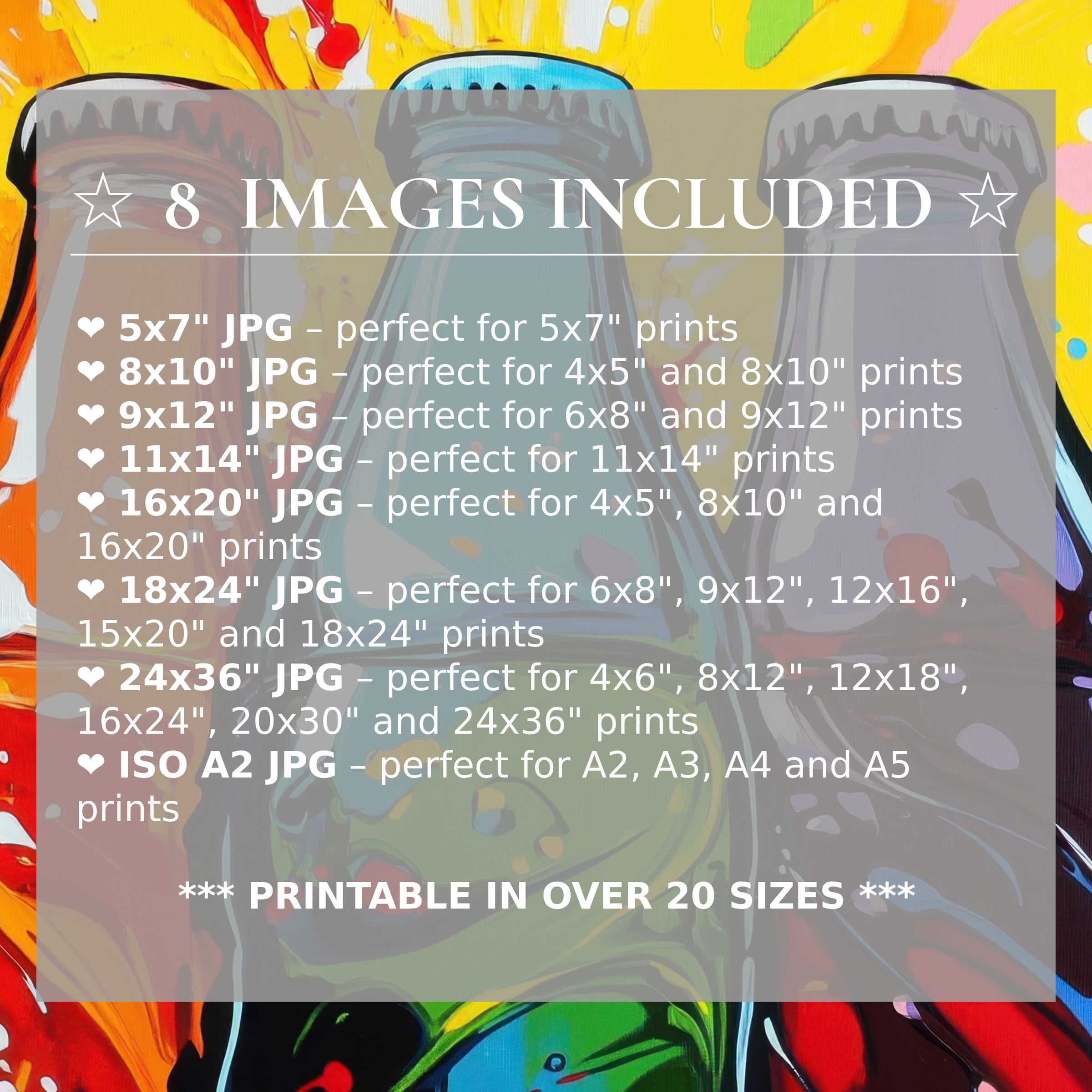 Pop art digital print radiates bold reds, blues, and yellows, elevating modern interiors with 8 included high-quality sizes