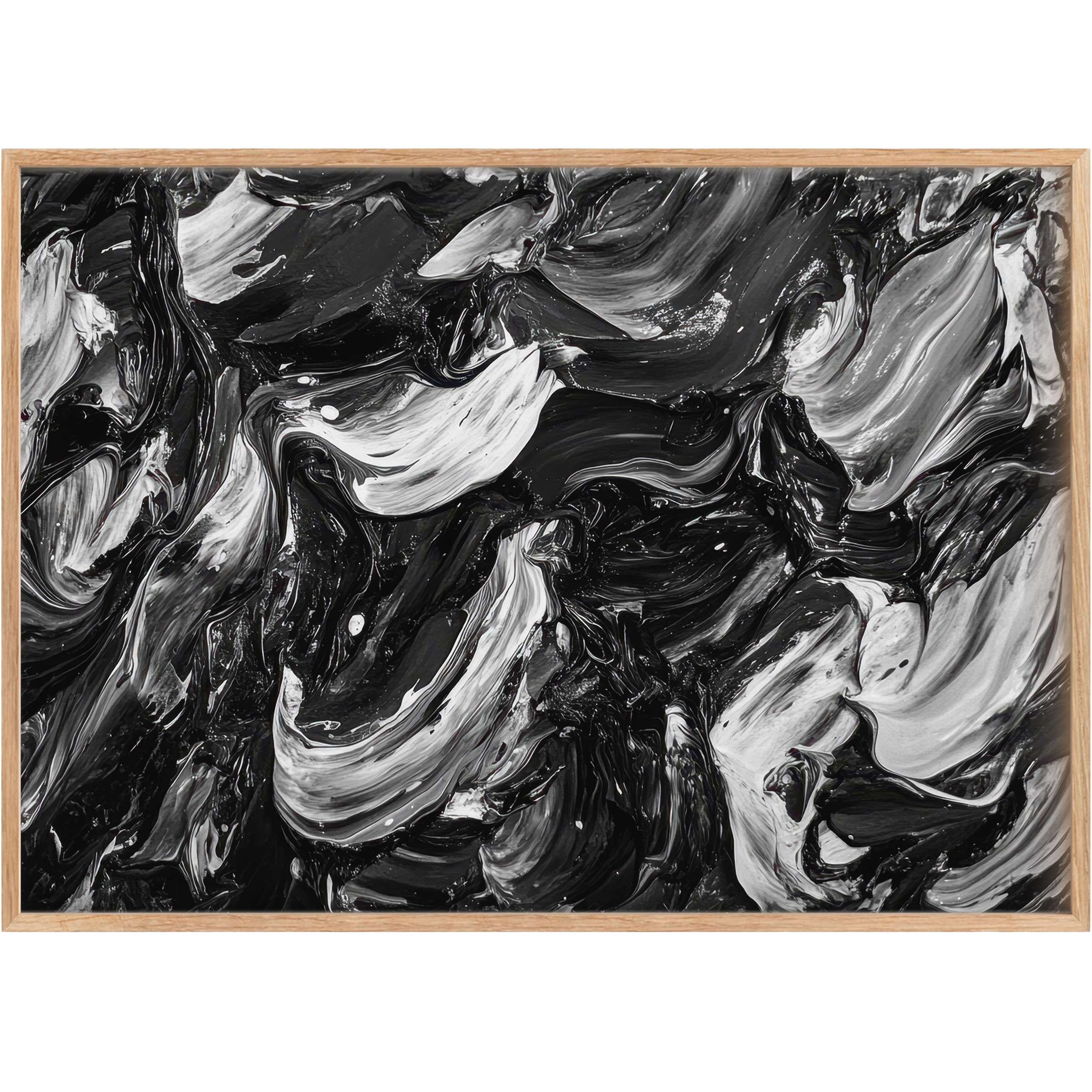 Bold and dynamic black and white printable wall art with swirling strokes, creating a sophisticated and energizing statement piece