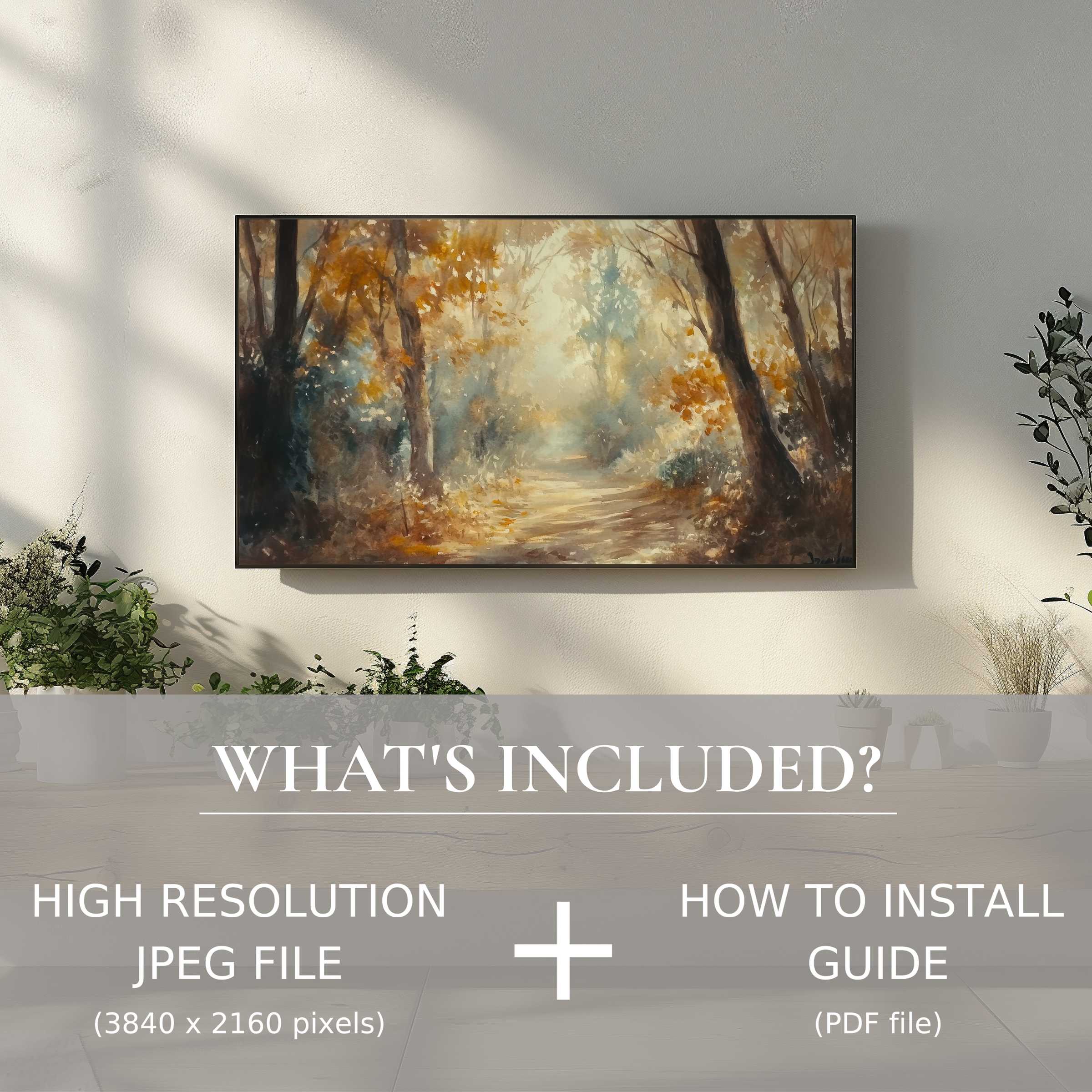Elegant fall digital TV art download with easy use, enhancing your living space with warm autumnal charm