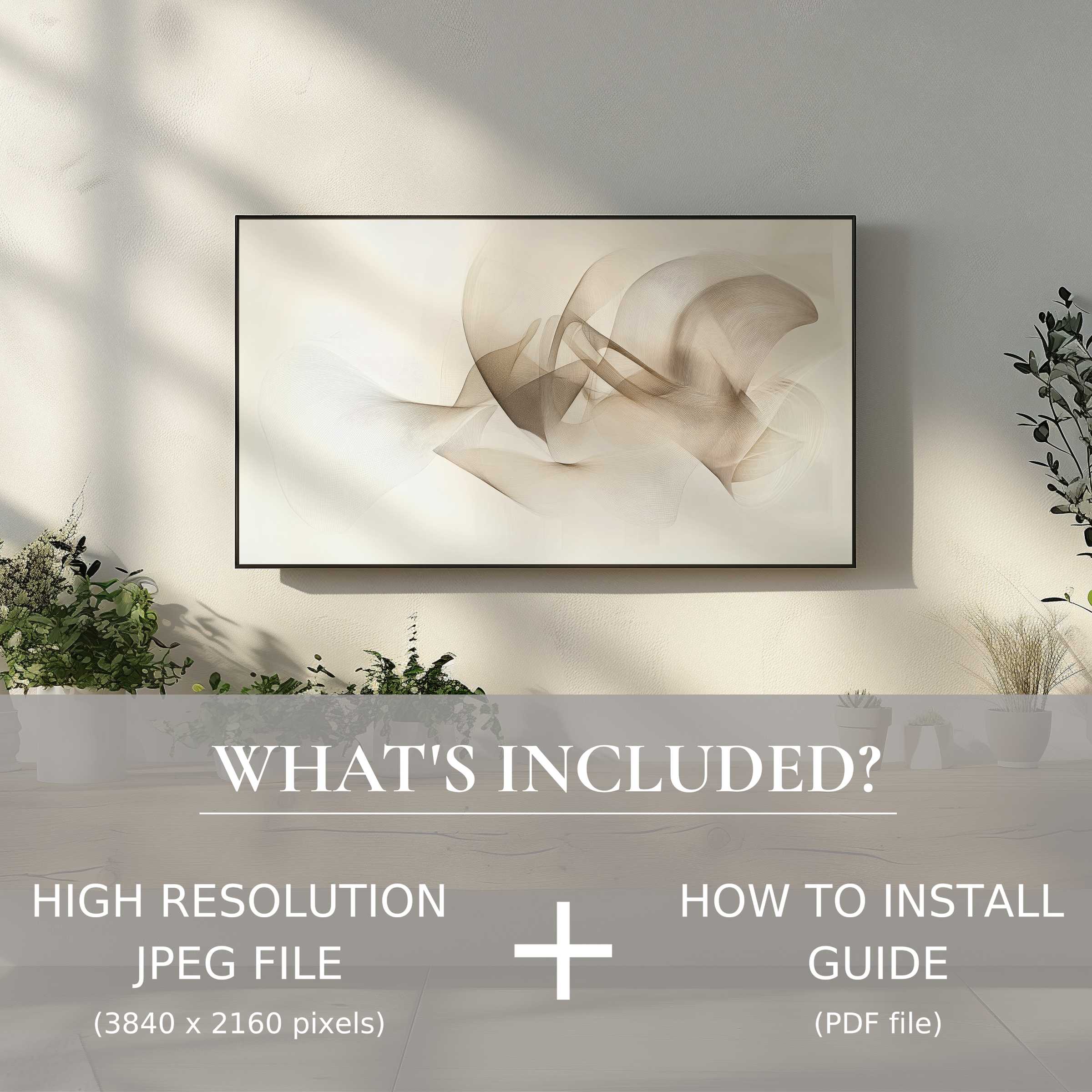 Elegant minimalist digital TV art download, easy to use, elevates living space with soft abstract design