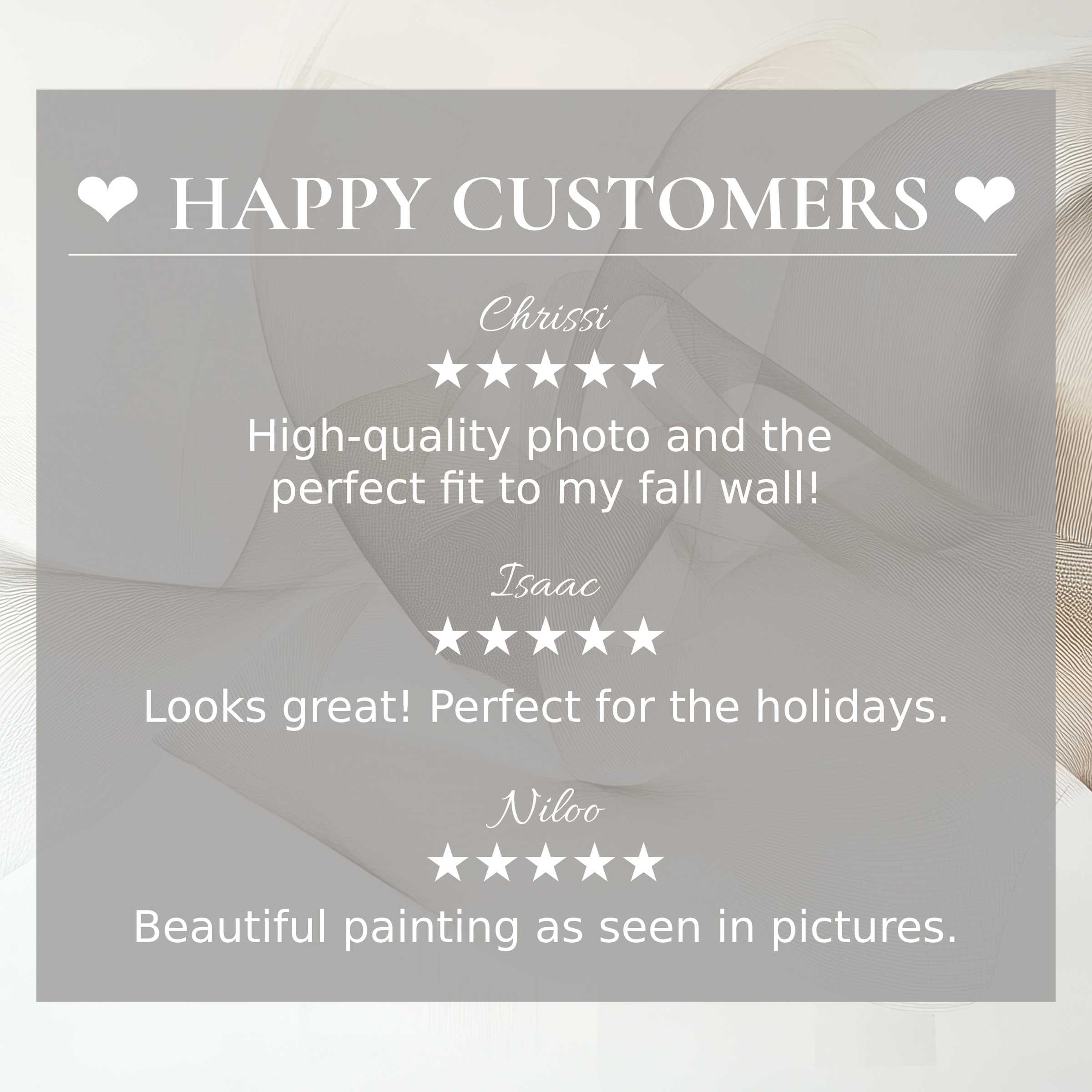 Minimalist art for Frame TV with abstract muted waves, showcasing happy customer reviews and refined elegant design