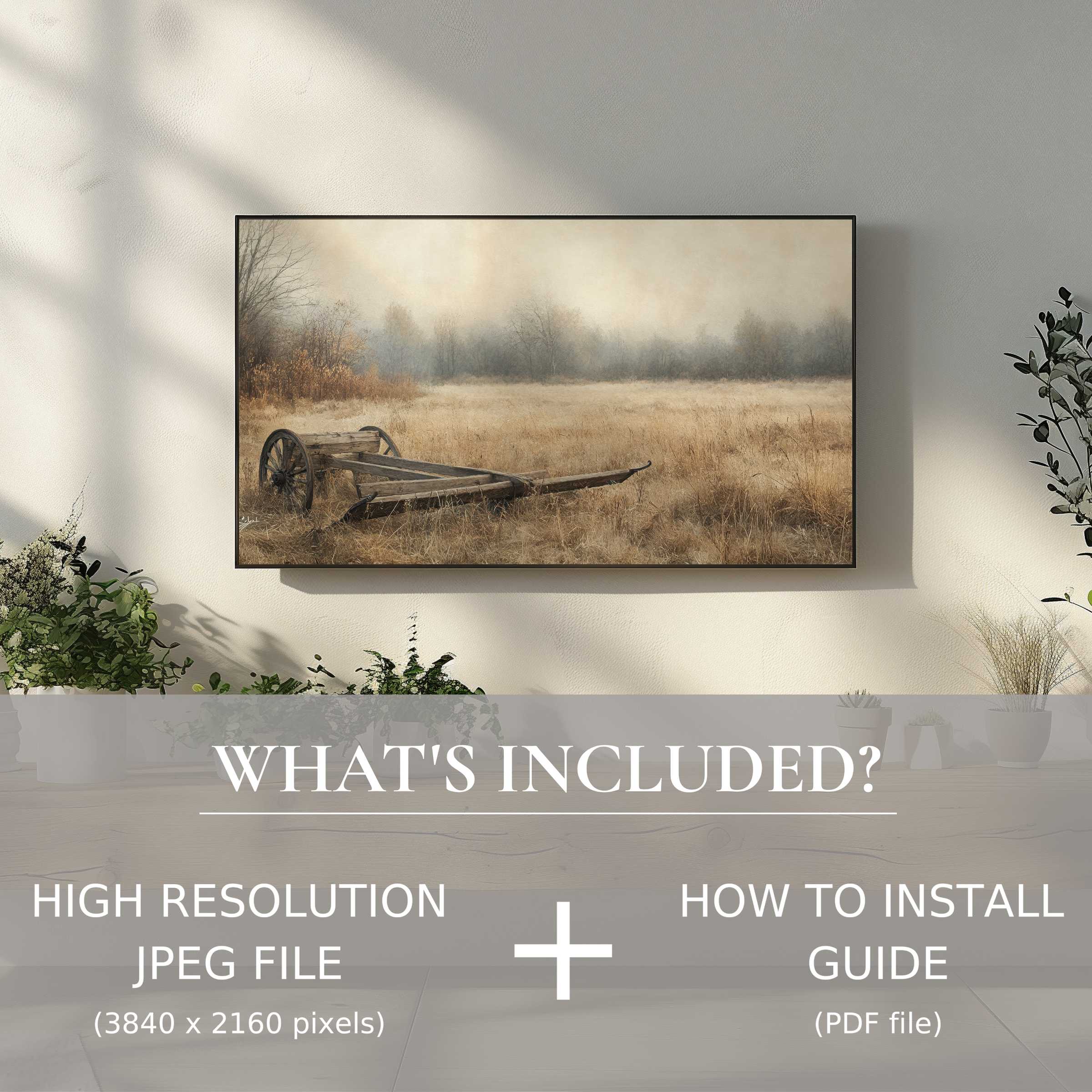 Elegant farmhouse digital TV art download with easy use, enhancing your living space with warm, rustic charm