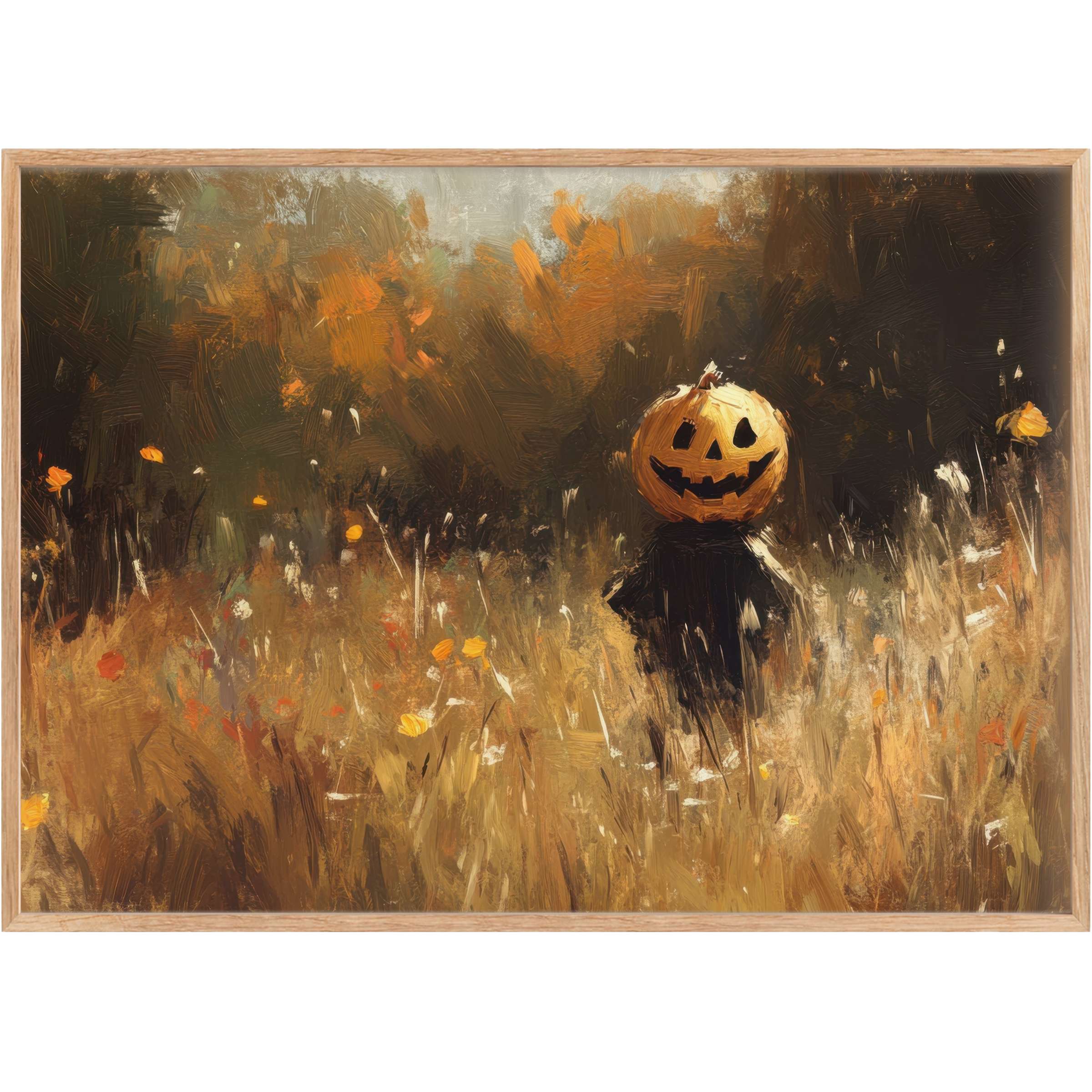 Autumnal hues and whimsical shadow blend to create inviting, warm ambiance in this Halloween printable wall art