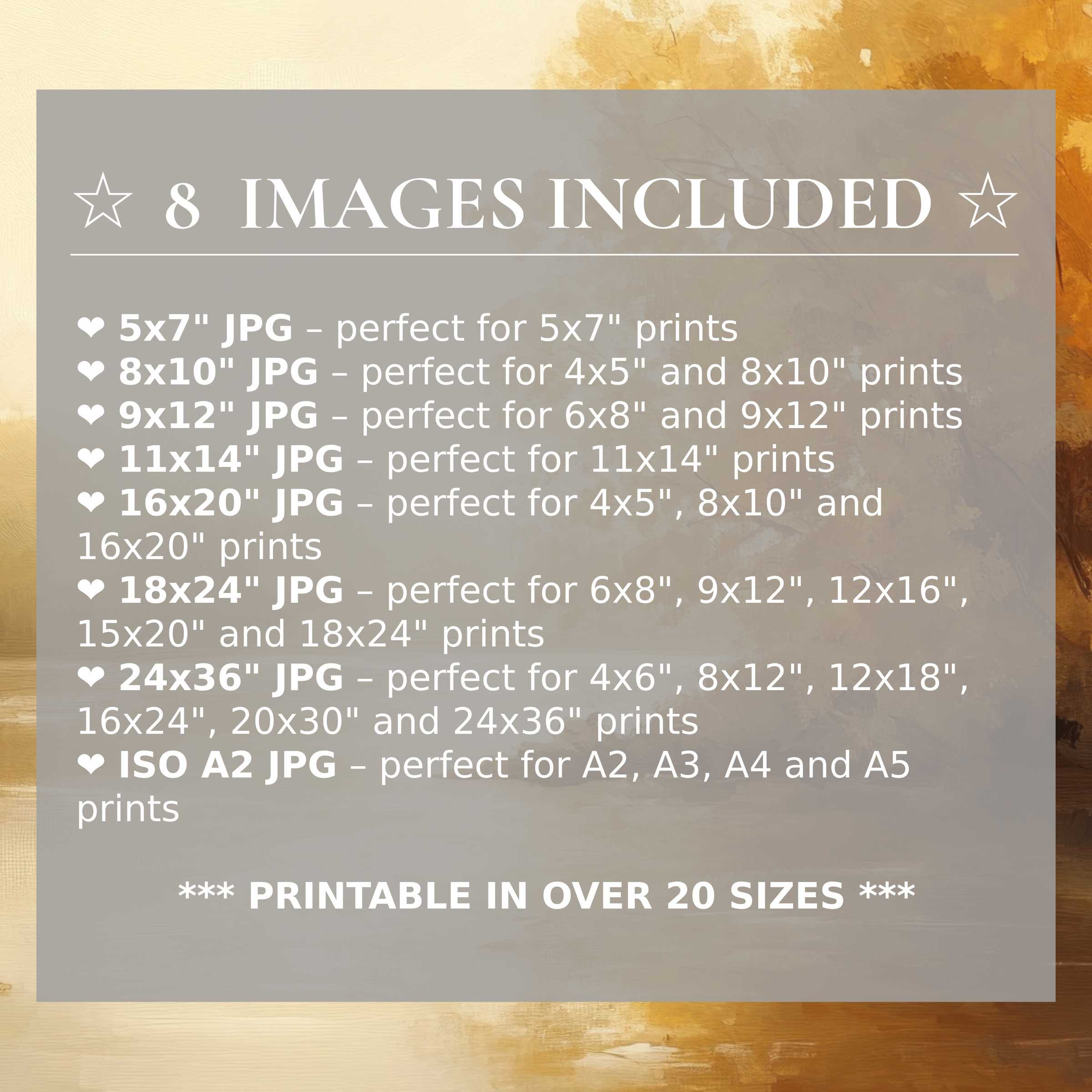 Landscape digital print radiating warm amber and soft beige tones, included in 8 high-quality sizes to enhance modern interiors with timeless elegance and versatile style