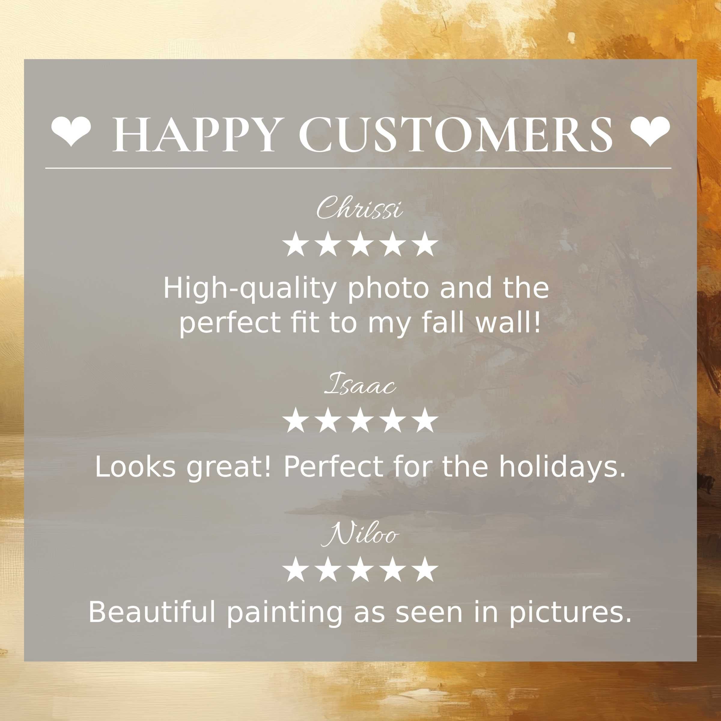 Elegant landscape art for Frame TV with abstract sunset hues, showcasing happy customer reviews that inspire trust and style